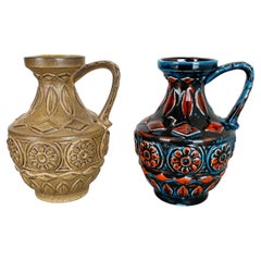 Set of 2 Multi-Color Fat Lava Op Art Pottery Vase by Bay Ceramics Germany, 1960s