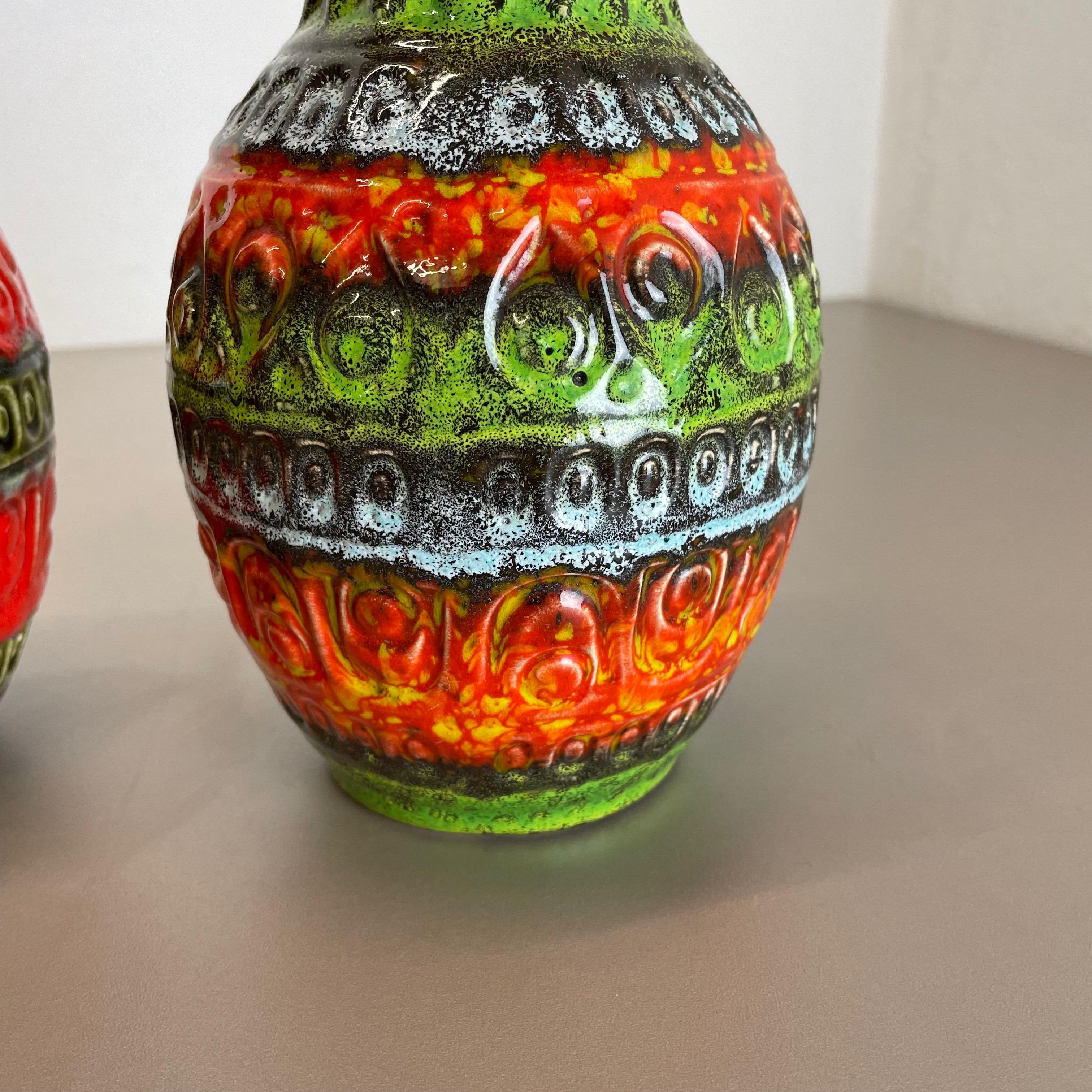 Set of 2 Multi-Color Fat Lava Op Art Pottery Vase by Bay Ceramics Germany, 1970s For Sale 4