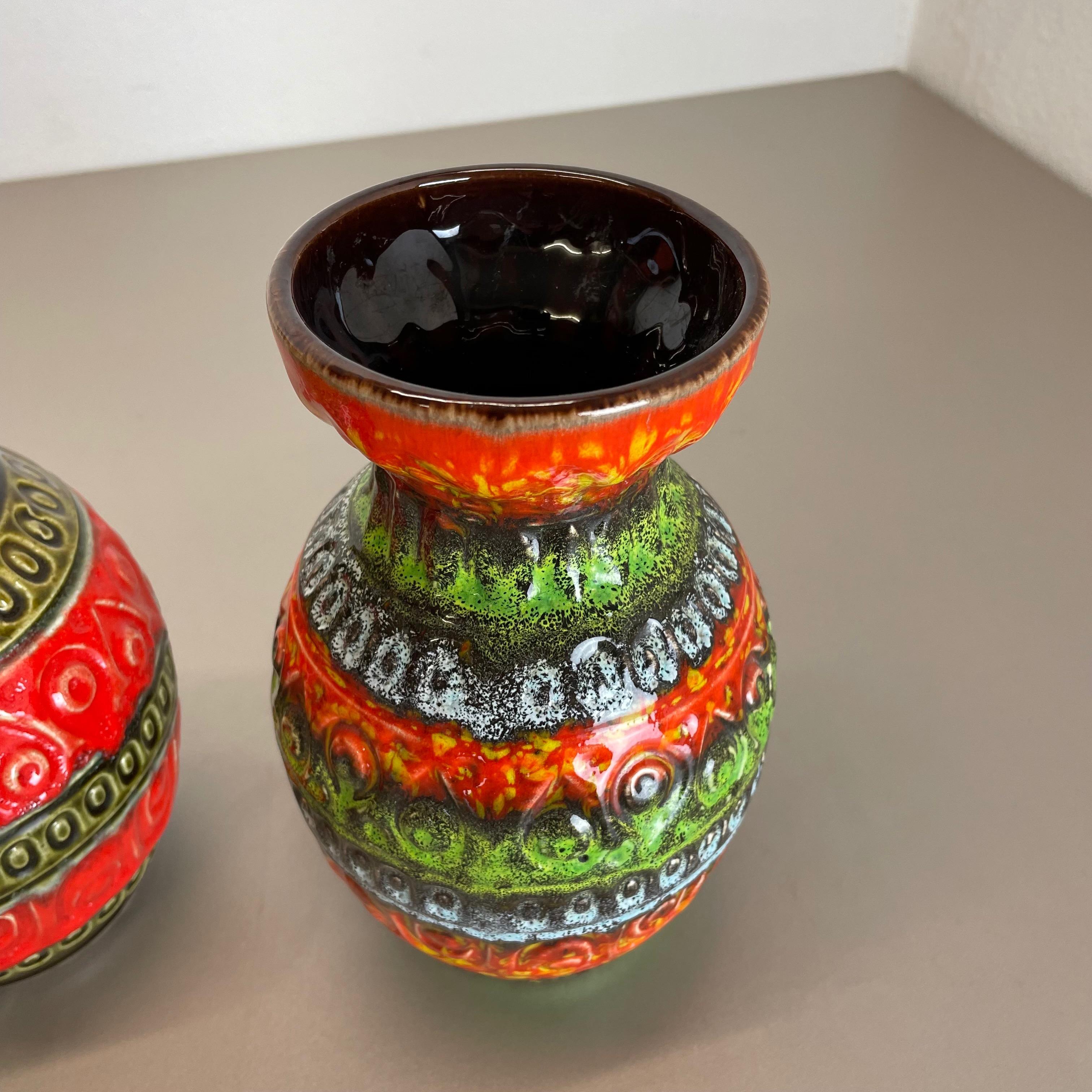 Set of 2 Multi-Color Fat Lava Op Art Pottery Vase by Bay Ceramics Germany, 1970s For Sale 5