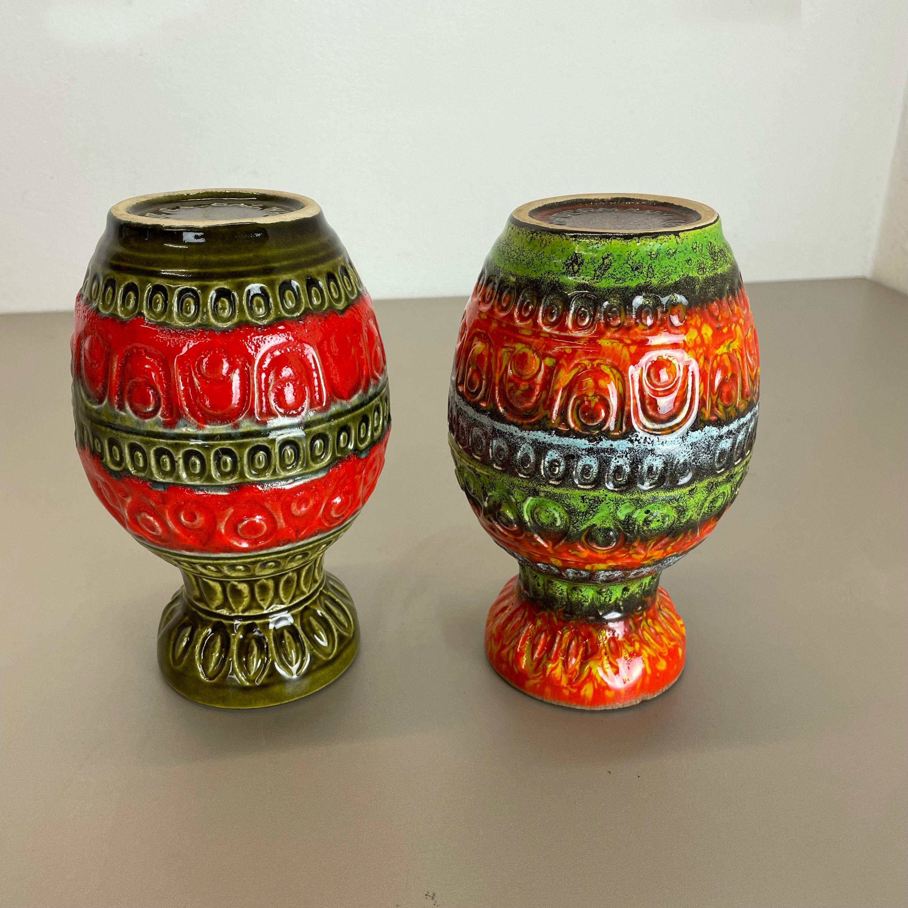 Set of 2 Multi-Color Fat Lava Op Art Pottery Vase by Bay Ceramics Germany, 1970s For Sale 8