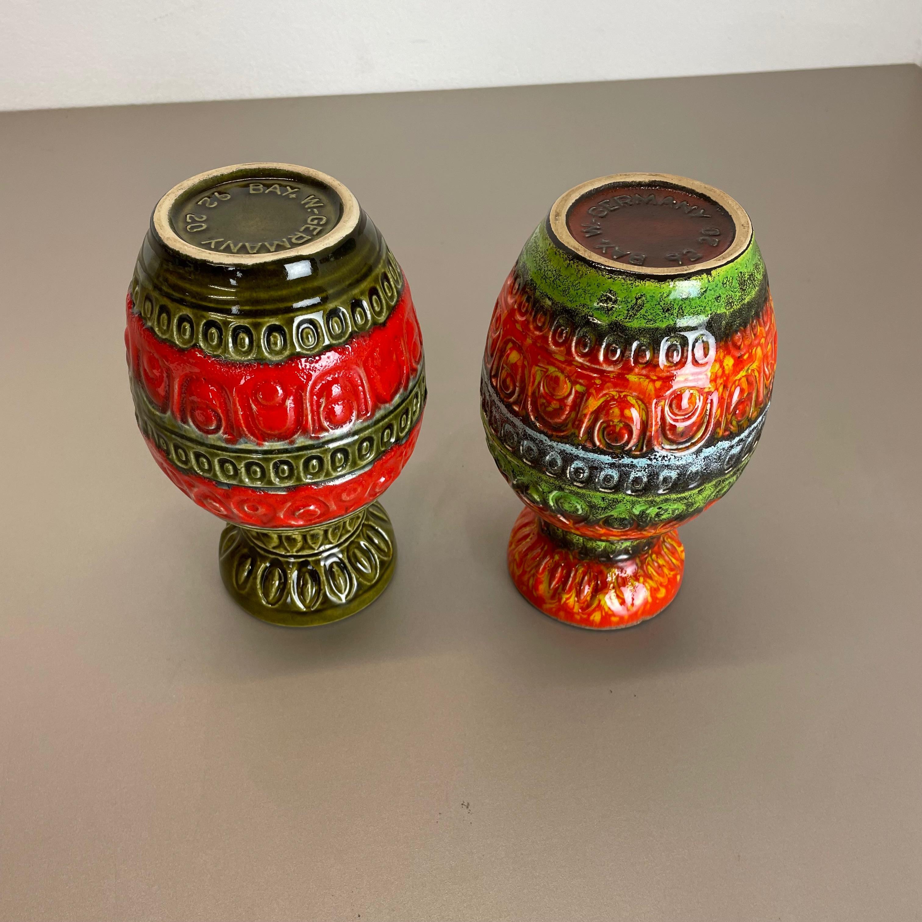 Set of 2 Multi-Color Fat Lava Op Art Pottery Vase by Bay Ceramics Germany, 1970s For Sale 9