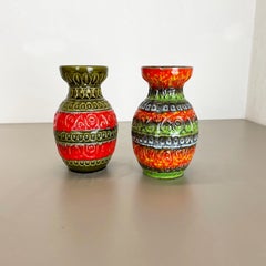 Set of 2 Multi-Color Fat Lava Op Art Pottery Vase by Bay Ceramics Germany, 1970s