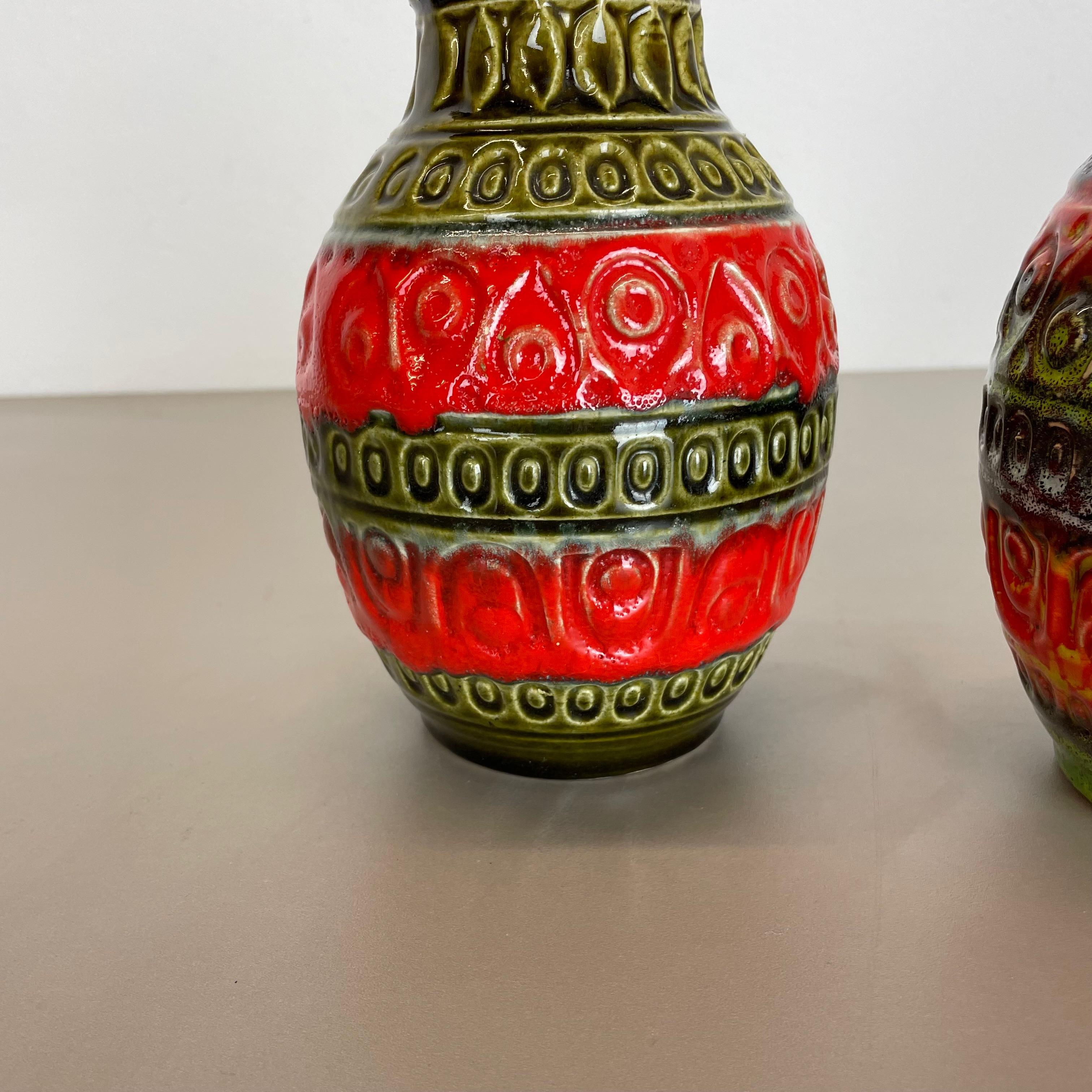 Set of 2 Multi-Color Fat Lava Op Art Pottery Vase by Bay Ceramics Germany, 1970s In Good Condition For Sale In Kirchlengern, DE