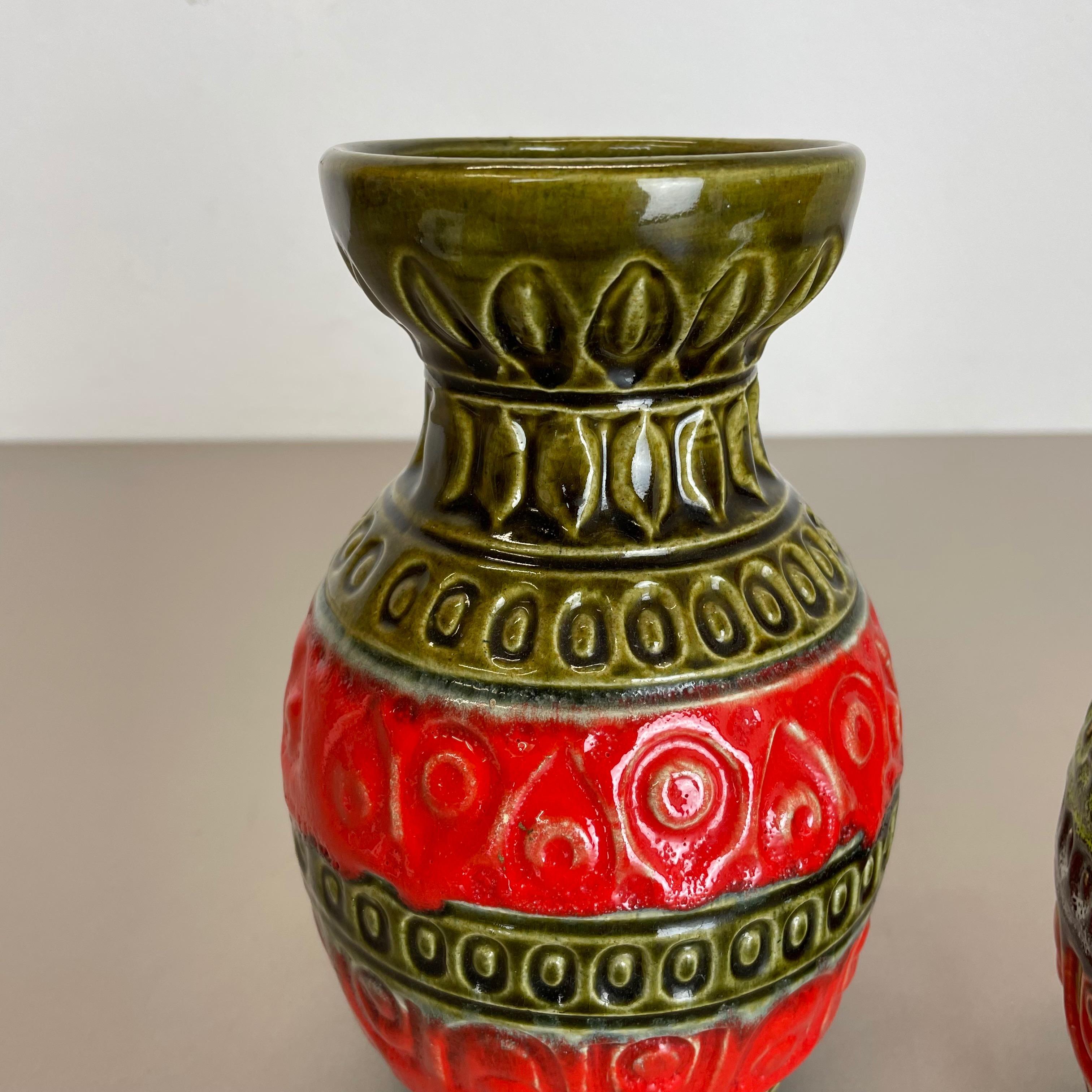20th Century Set of 2 Multi-Color Fat Lava Op Art Pottery Vase by Bay Ceramics Germany, 1970s For Sale