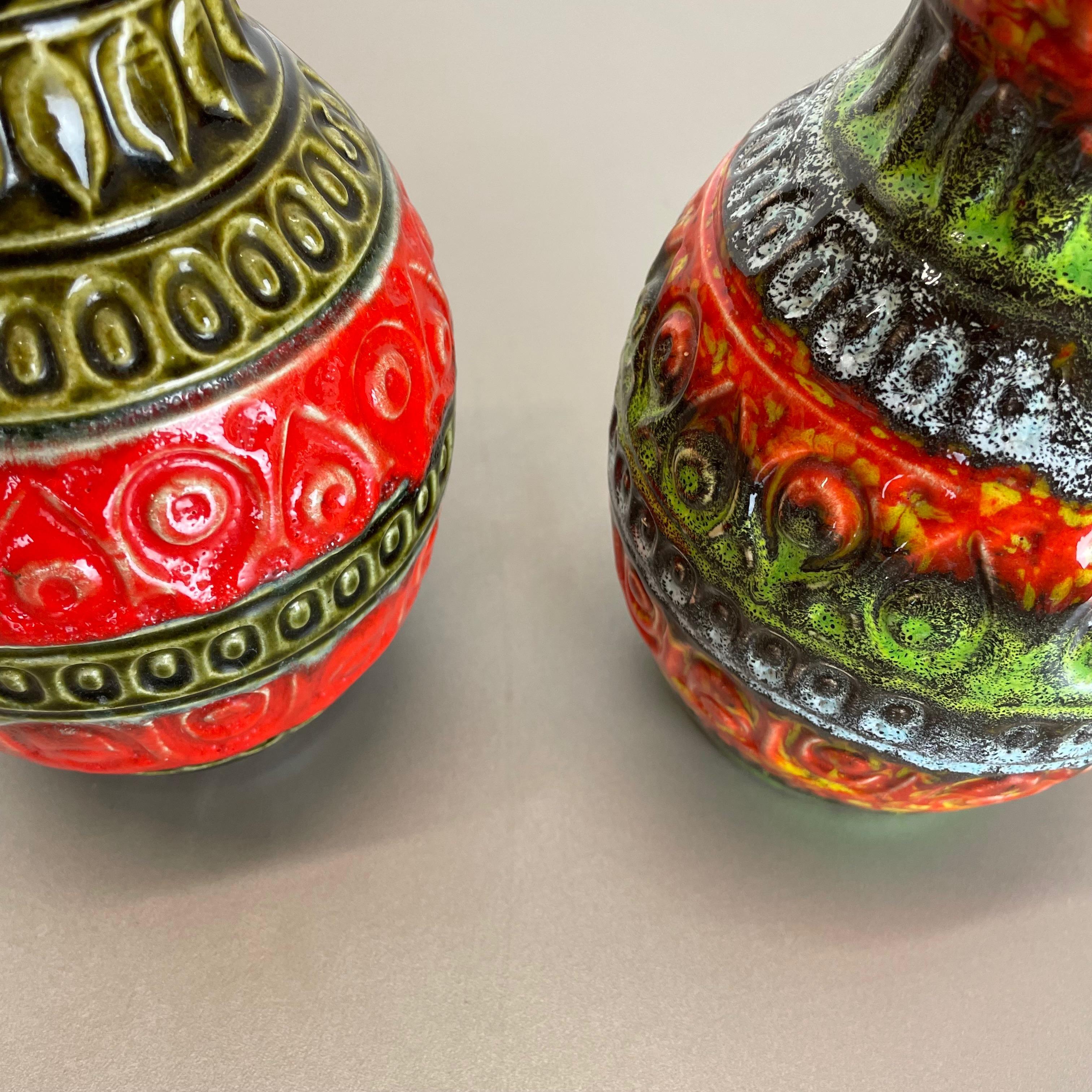 Set of 2 Multi-Color Fat Lava Op Art Pottery Vase by Bay Ceramics Germany, 1970s For Sale 2