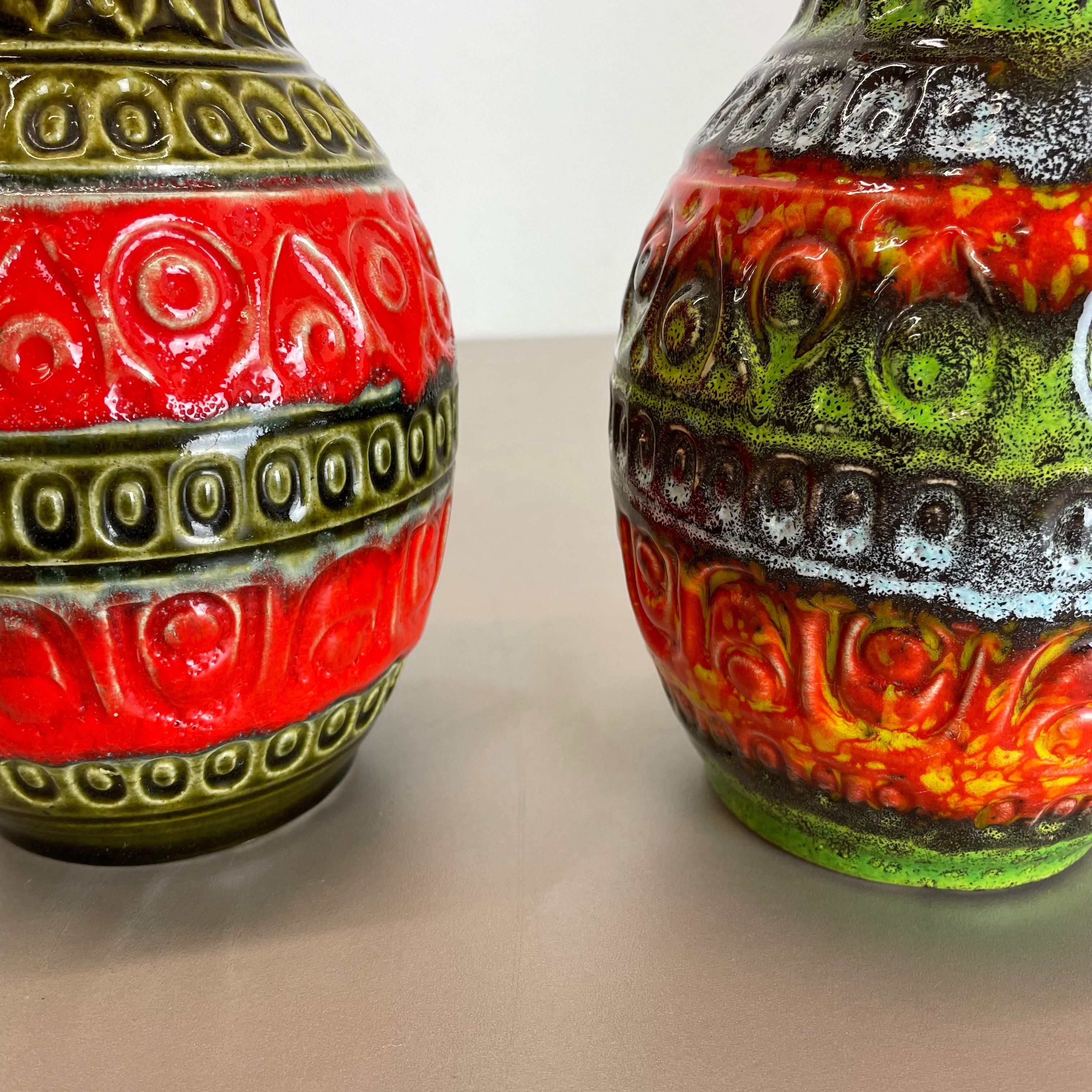 Set of 2 Multi-Color Fat Lava Op Art Pottery Vase by Bay Ceramics Germany, 1970s For Sale 3