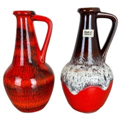 Set of 2 Multi-Color Fat Lava Op Art Pottery Vase Made Bay Ceramics, Germany 70s