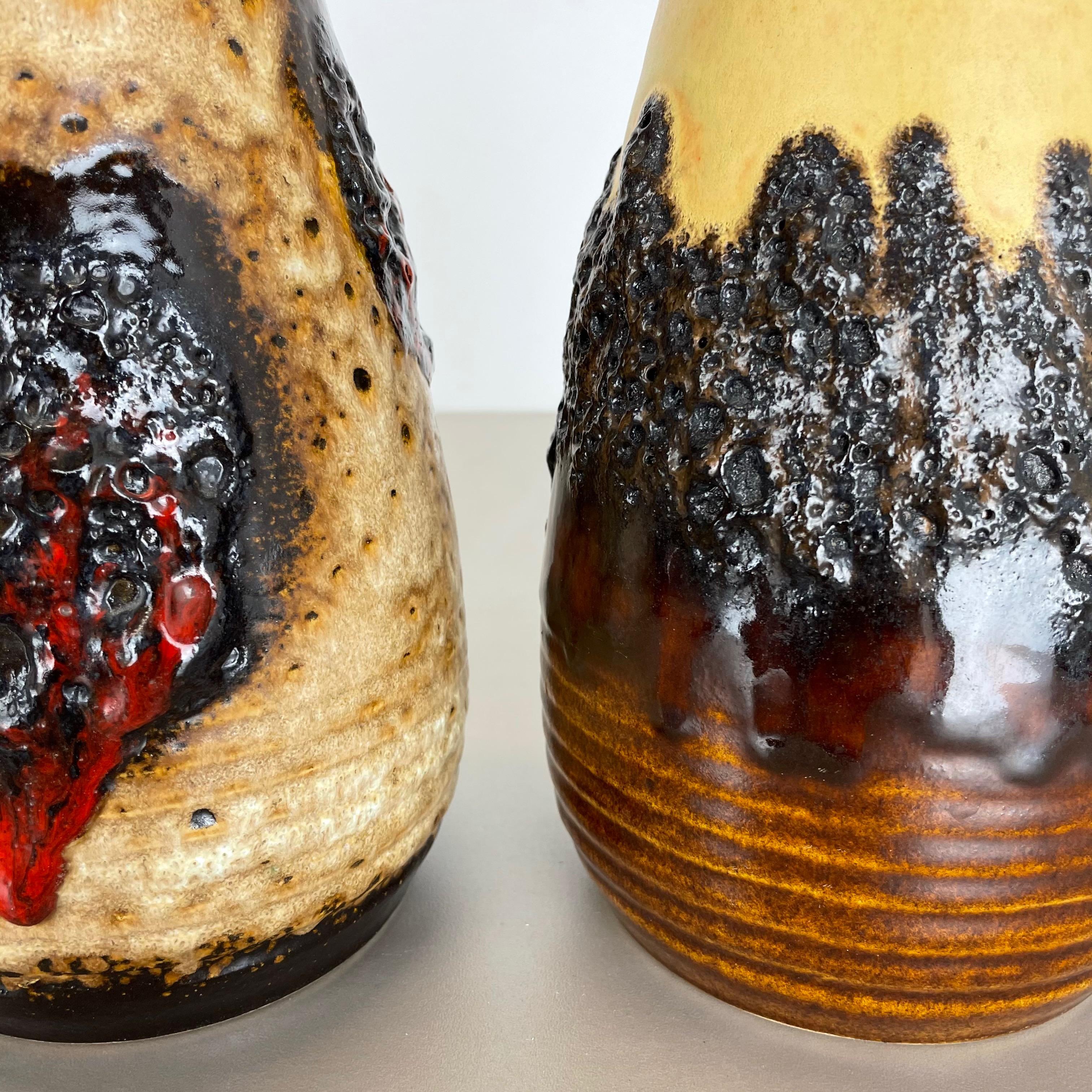 Set of 2 Multi-Color Fat Lava Op Art Pottery Vase Made Bay Ceramics, Germany For Sale 8