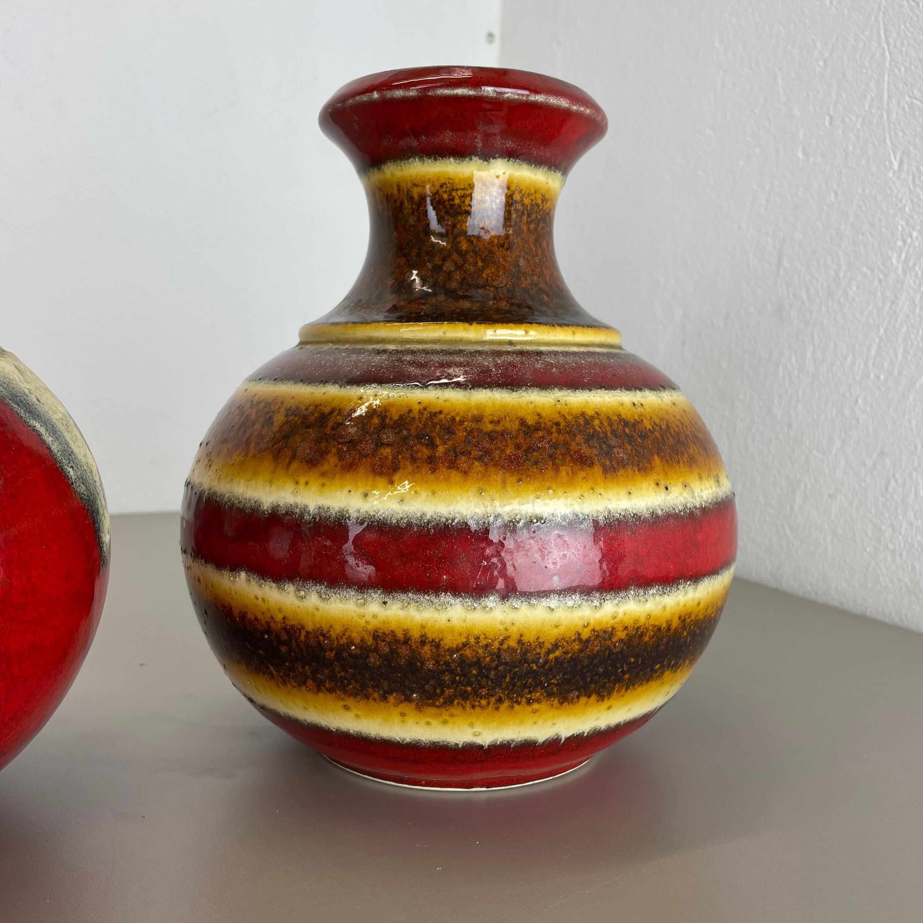 Set of 2 Multi-Color Fat Lava Op Art Pottery Vase Made Bay Ceramics, Germany For Sale 8
