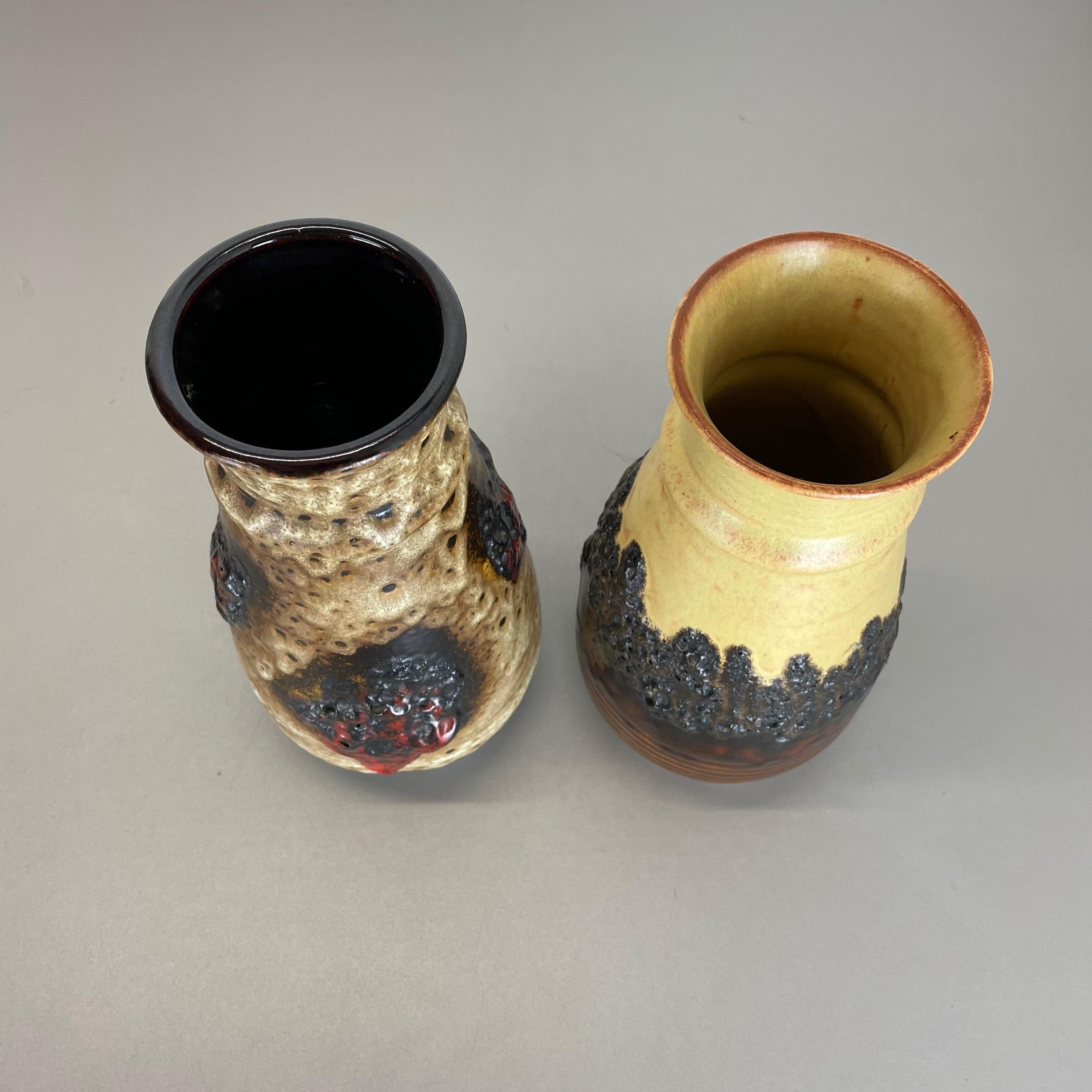 Set of 2 Multi-Color Fat Lava Op Art Pottery Vase Made Bay Ceramics, Germany For Sale 9