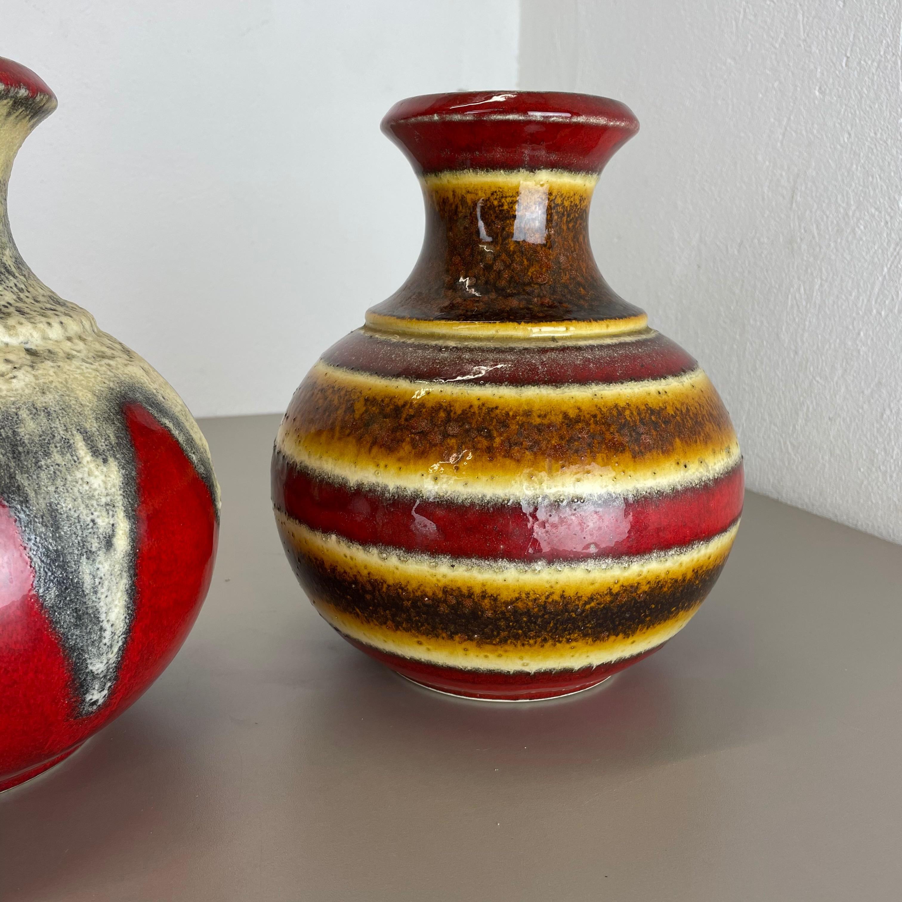 Set of 2 Multi-Color Fat Lava Op Art Pottery Vase Made Bay Ceramics, Germany For Sale 9