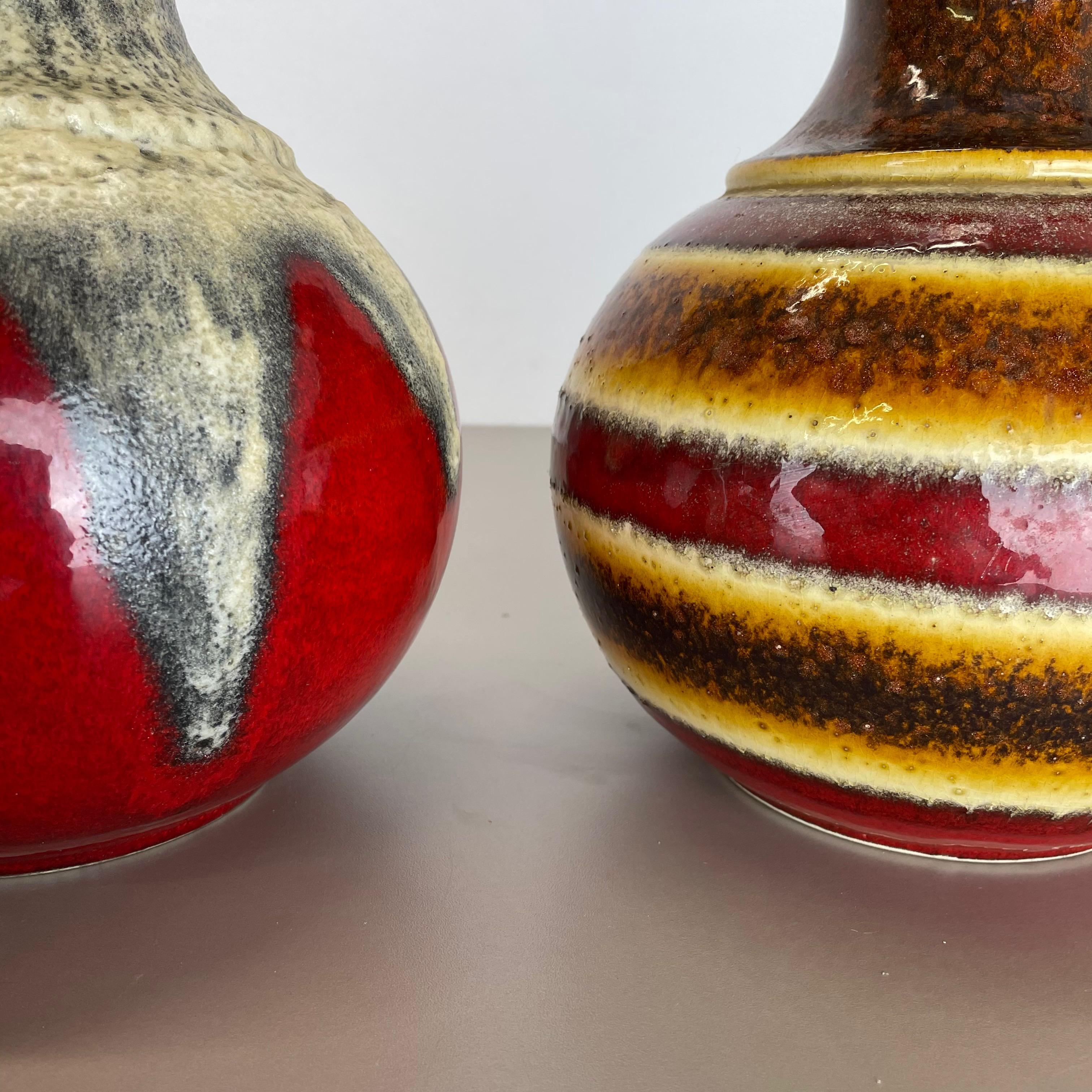 Set of 2 Multi-Color Fat Lava Op Art Pottery Vase Made Bay Ceramics, Germany For Sale 11