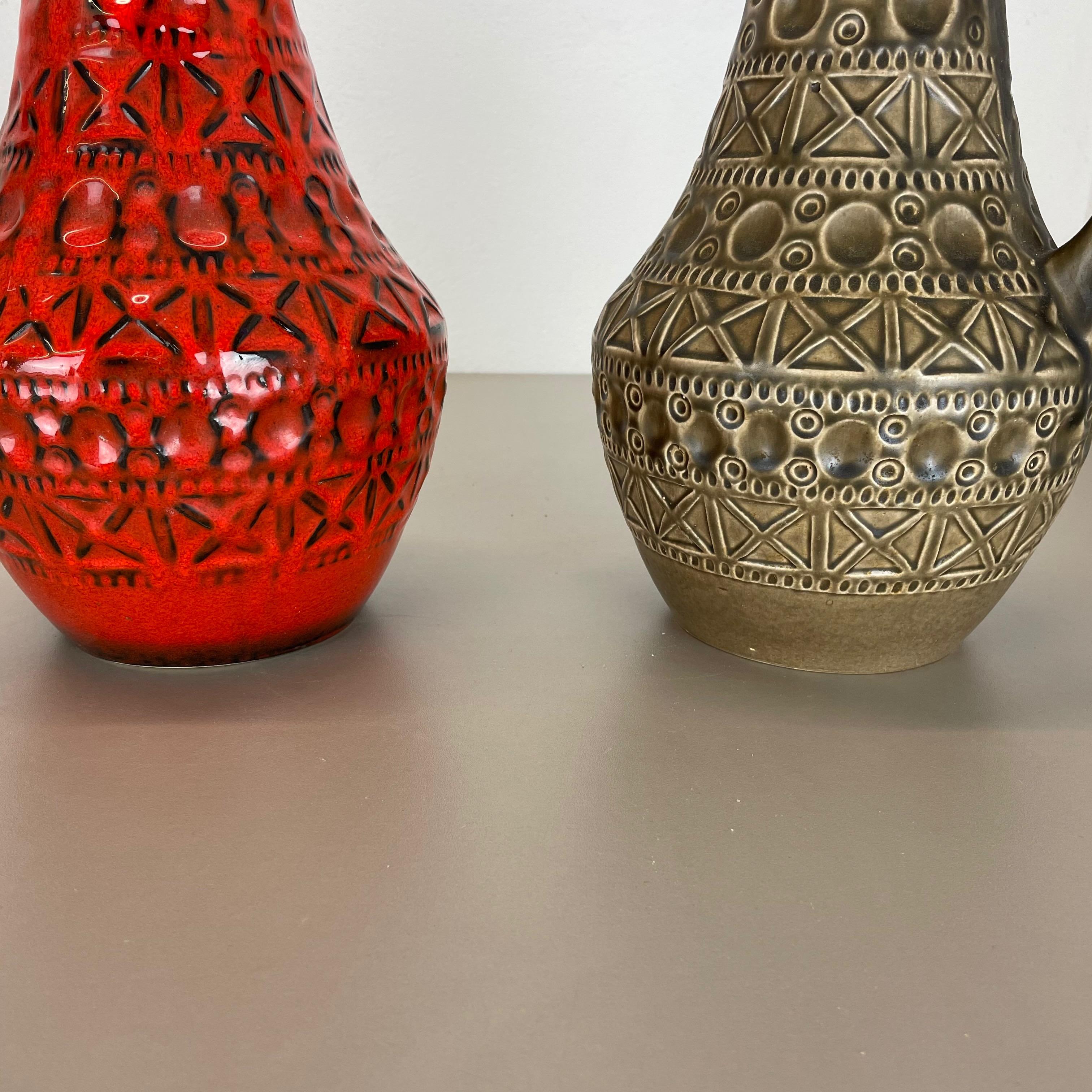Set of 2 Multi-Color Fat Lava Op Art Pottery Vase Made Bay Ceramics, Germany For Sale 12