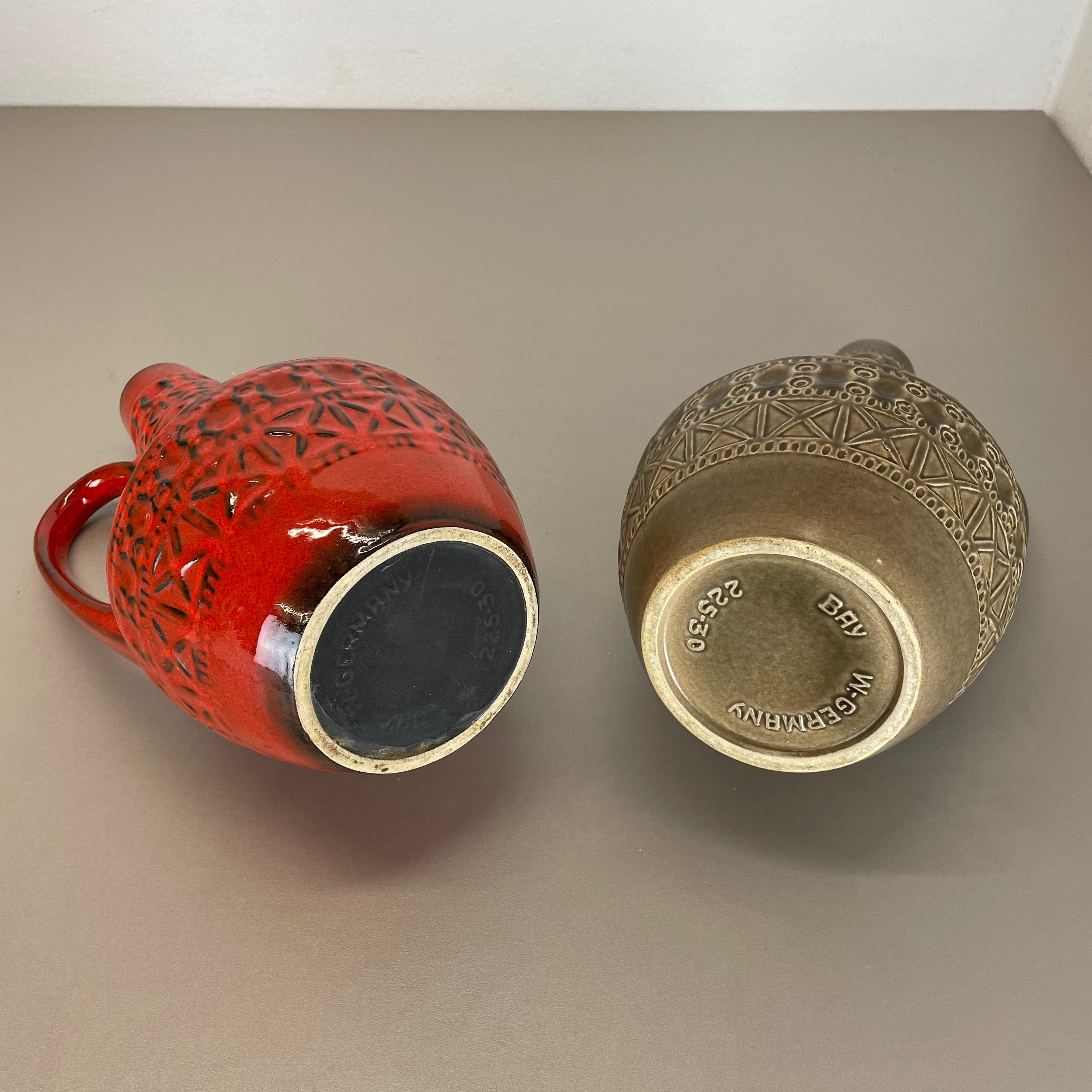 Ensemble de 2 vases en poterie d'art optique lave grasse multicolore fabriqués en céramique de Bay, Allemagne en vente 11