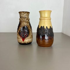 Set of 2 Multi-Color Fat Lava Op Art Pottery Vase Made Bay Ceramics, Germany