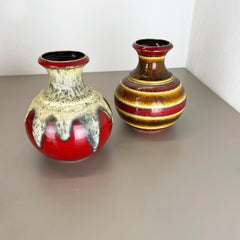 Ensemble de 2 vases en poterie d'art optique lave grasse multicolore fabriqués en céramique de Bay, Allemagne