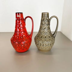 Set of 2 Multi-Color Fat Lava Op Art Pottery Vase Made Bay Ceramics, Germany