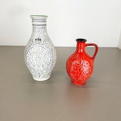Set of 2 Multi-Color Fat Lava Op Art Pottery Vase Made Bay Ceramics, Germany