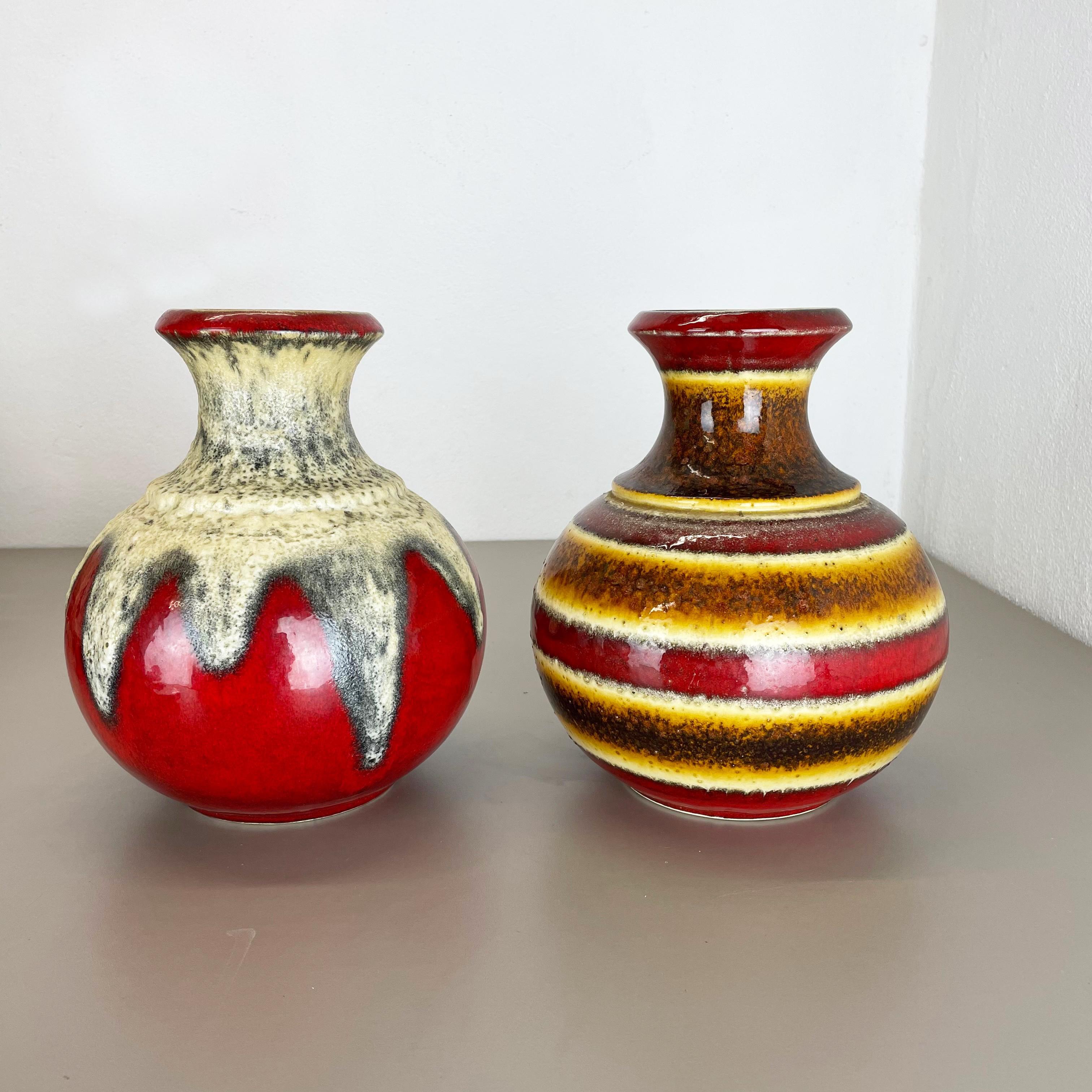 Mid-Century Modern Set of 2 Multi-Color Fat Lava Op Art Pottery Vase Made Bay Ceramics, Germany For Sale