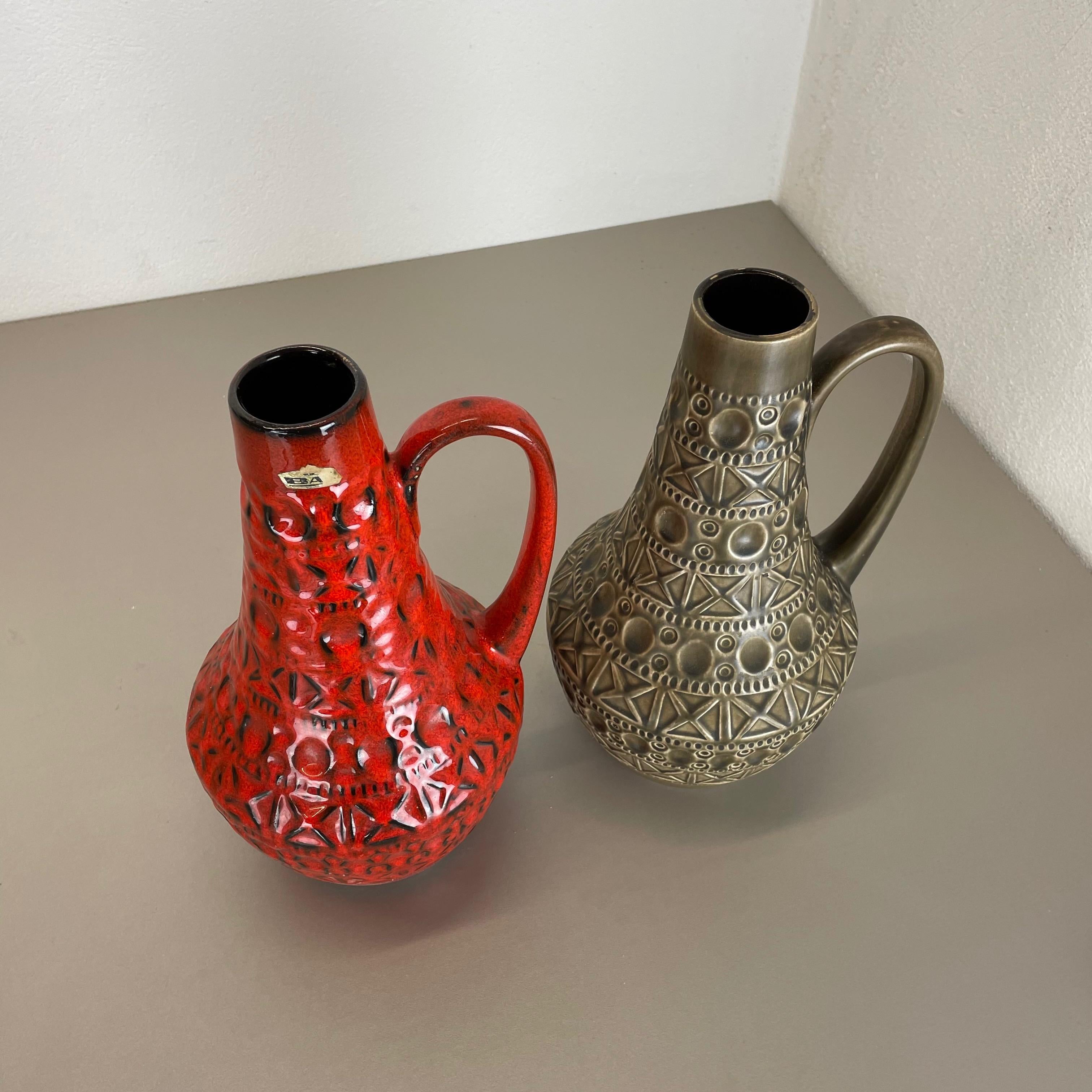 Allemand Ensemble de 2 vases en poterie d'art optique lave grasse multicolore fabriqués en céramique de Bay, Allemagne en vente