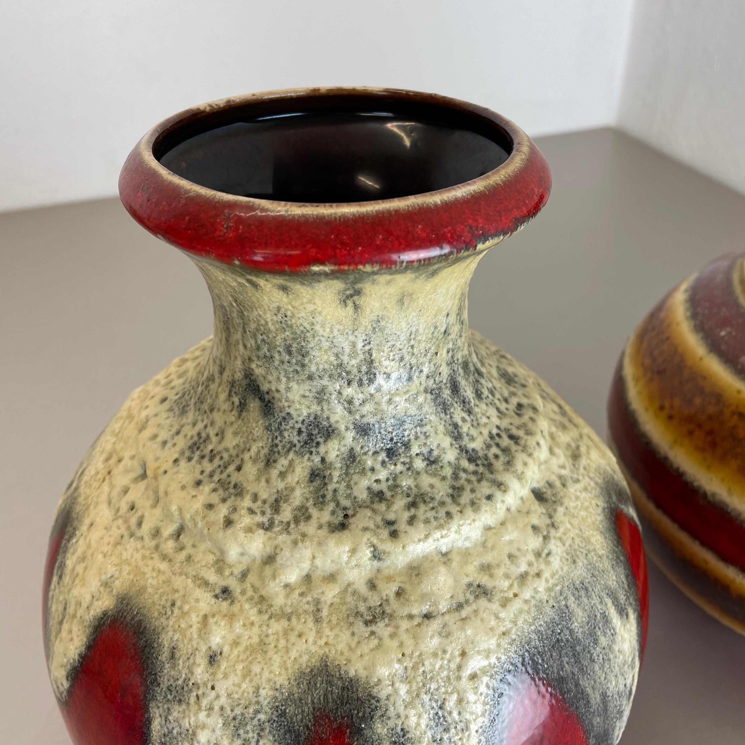 20th Century Set of 2 Multi-Color Fat Lava Op Art Pottery Vase Made Bay Ceramics, Germany For Sale