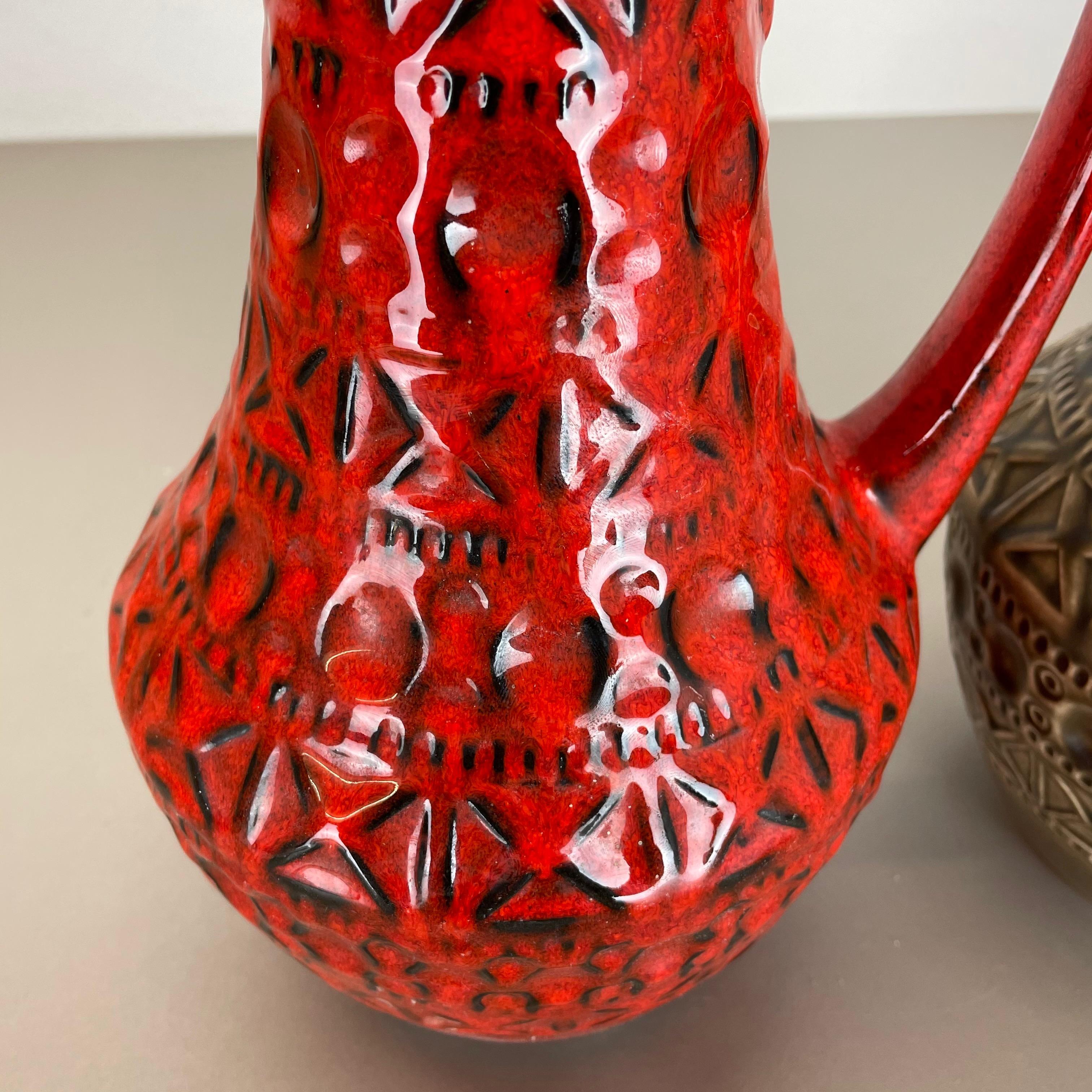 Céramique Ensemble de 2 vases en poterie d'art optique lave grasse multicolore fabriqués en céramique de Bay, Allemagne en vente