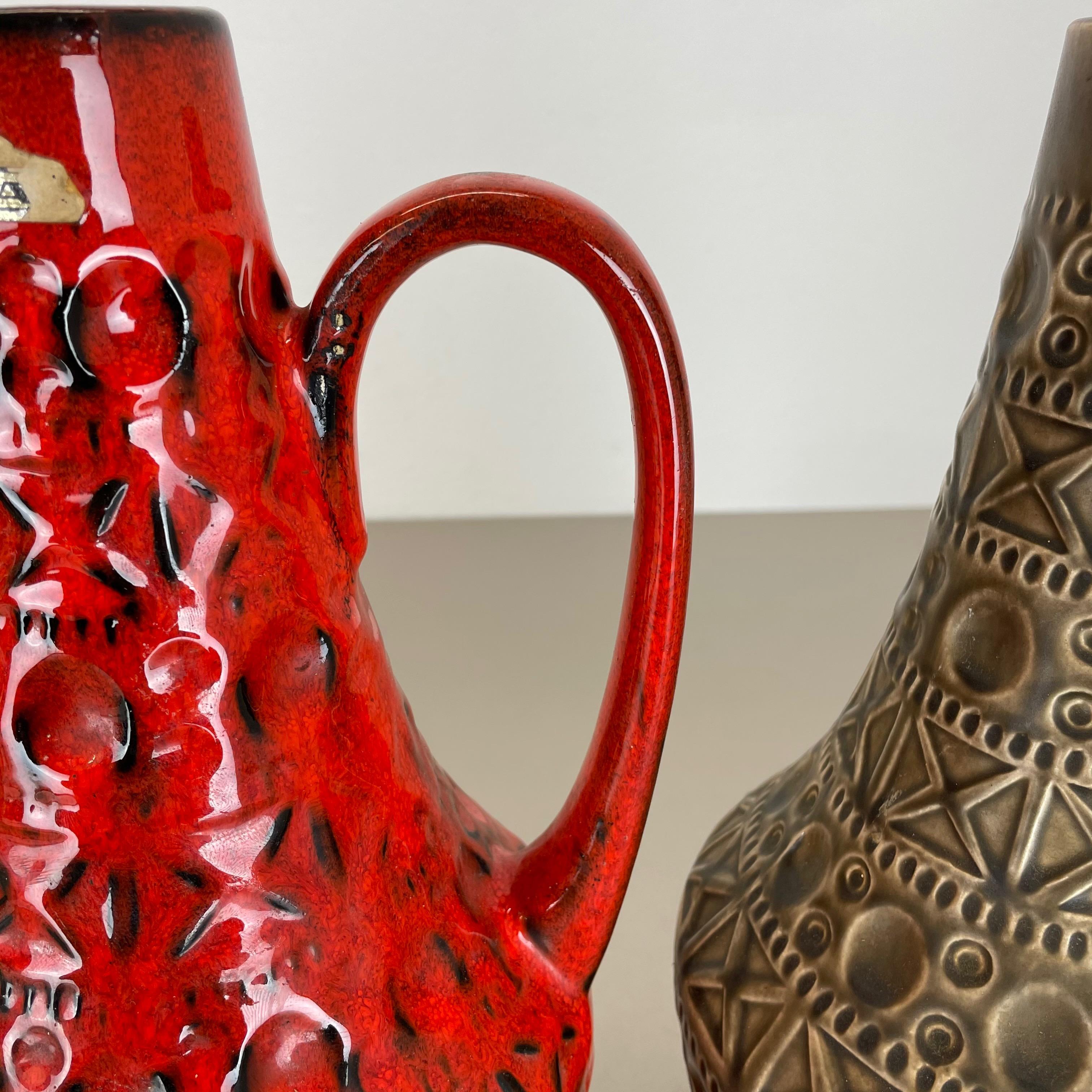 Set of 2 Multi-Color Fat Lava Op Art Pottery Vase Made Bay Ceramics, Germany For Sale 3