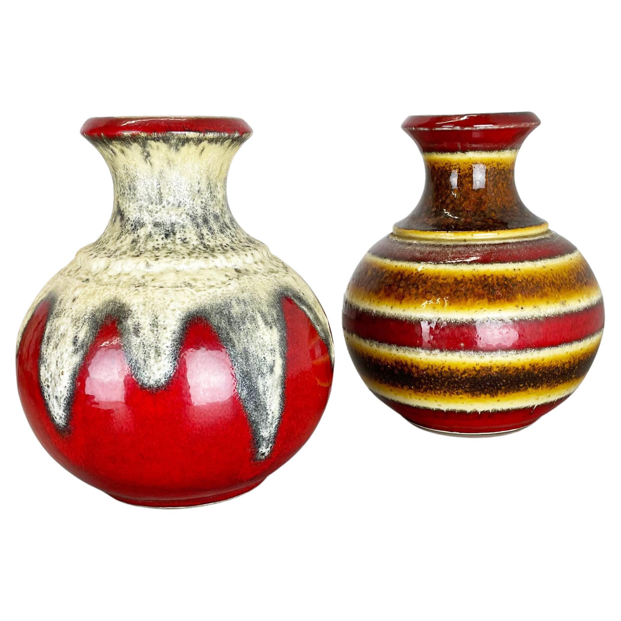 Set of 2 Multi-Color Fat Lava Op Art Pottery Vase Made Bay Ceramics, Germany For Sale