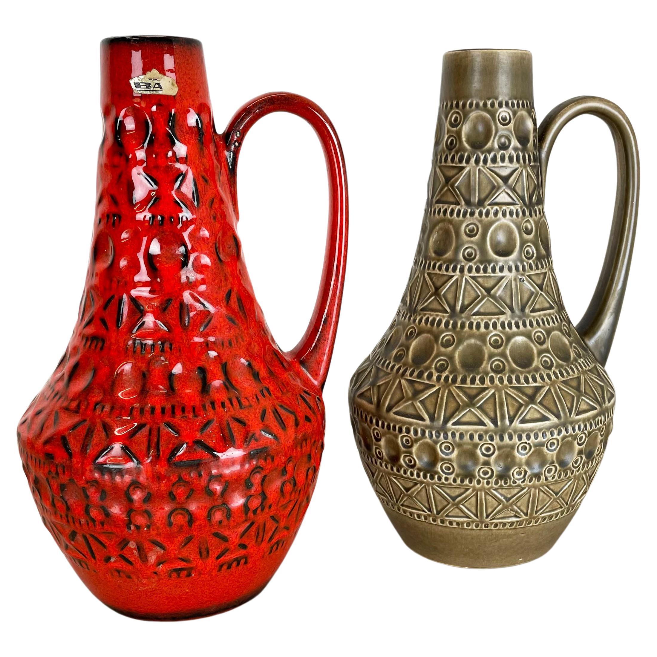 Set of 2 Multi-Color Fat Lava Op Art Pottery Vase Made Bay Ceramics, Germany For Sale