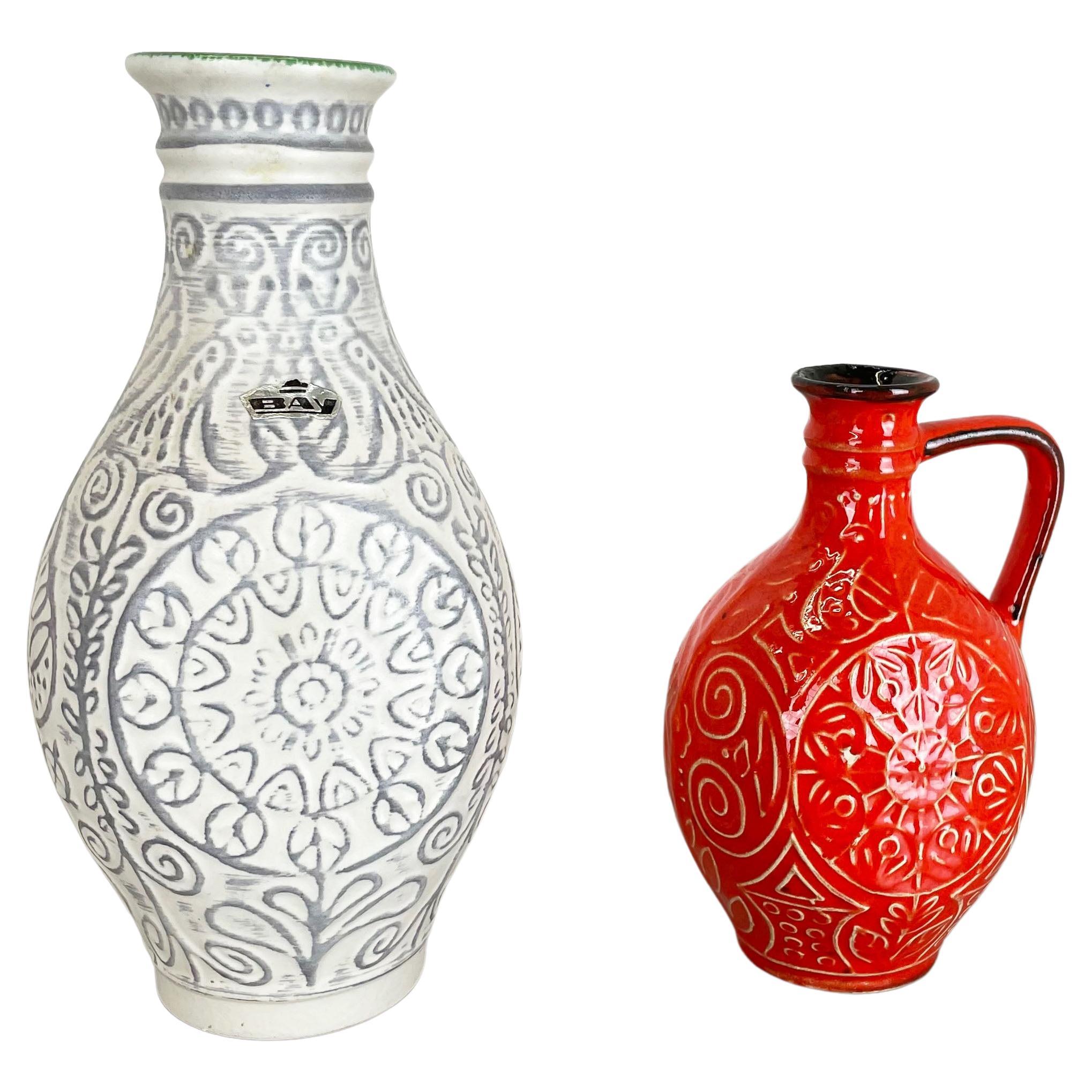 Ensemble de 2 vases en poterie d'art optique lave grasse multicolore fabriqués à Bay Ceramics, Allemagne
