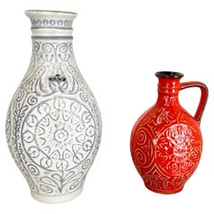Set of 2 Multi-Color Fat Lava Op Art Pottery Vase Made Bay Ceramics, Germany