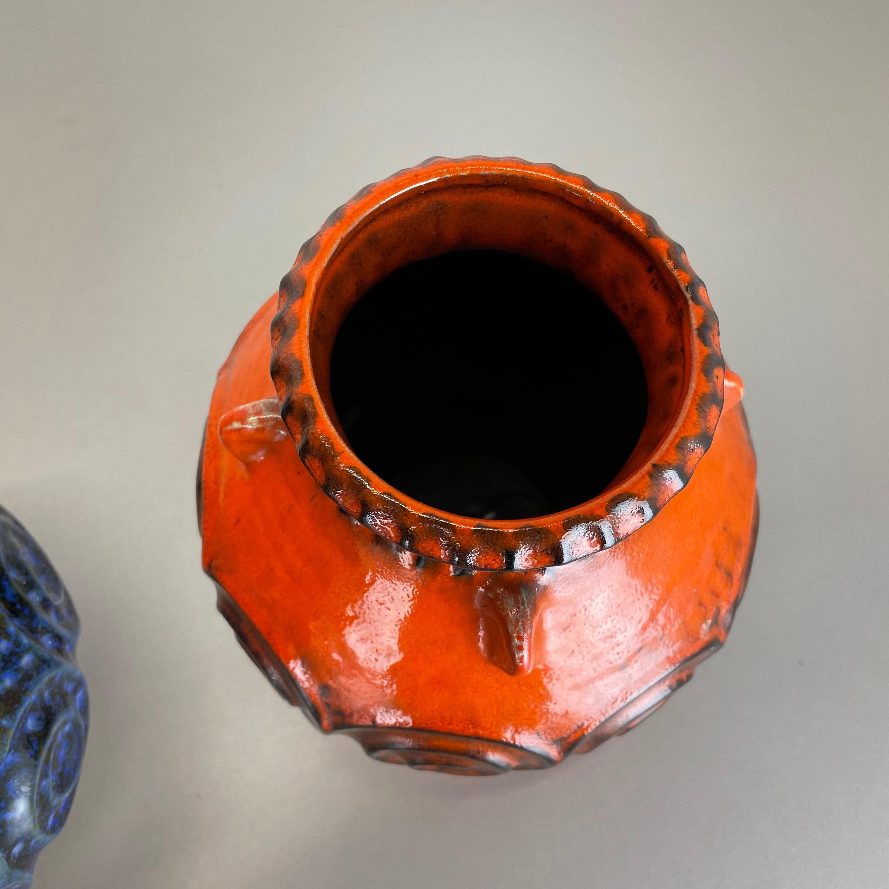 Ensemble de 2 vases en poterie d'art optique lave grasse multicolore fabriqués par JASBA Ceramics Allemagne en vente 5