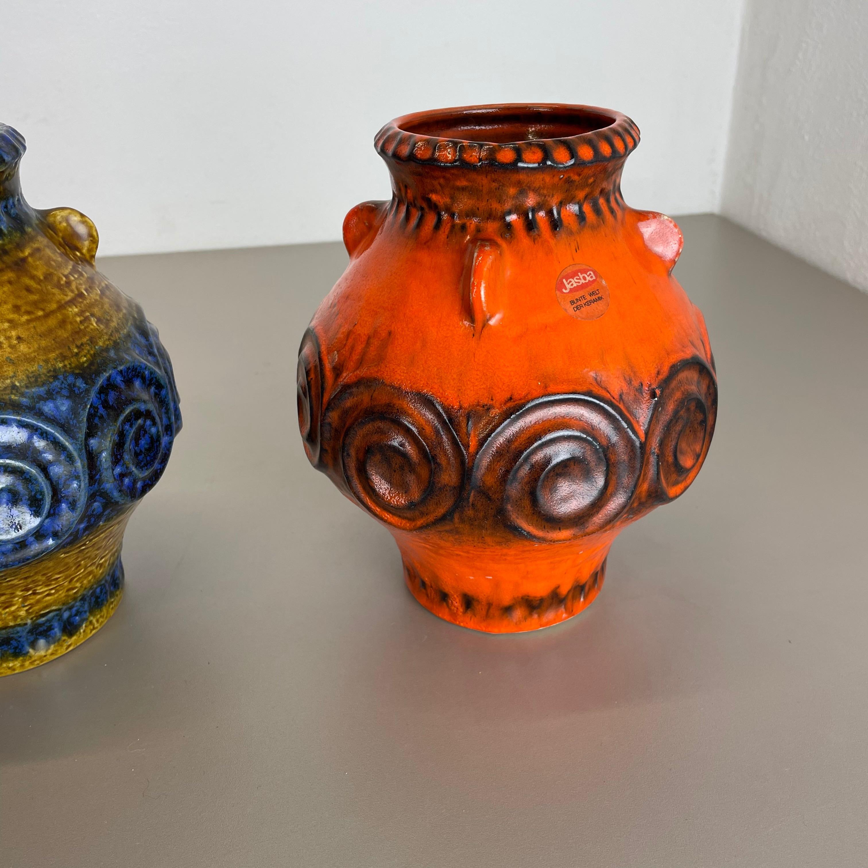 Ensemble de 2 vases en poterie d'art optique lave grasse multicolore fabriqués par JASBA Ceramics Allemagne en vente 7