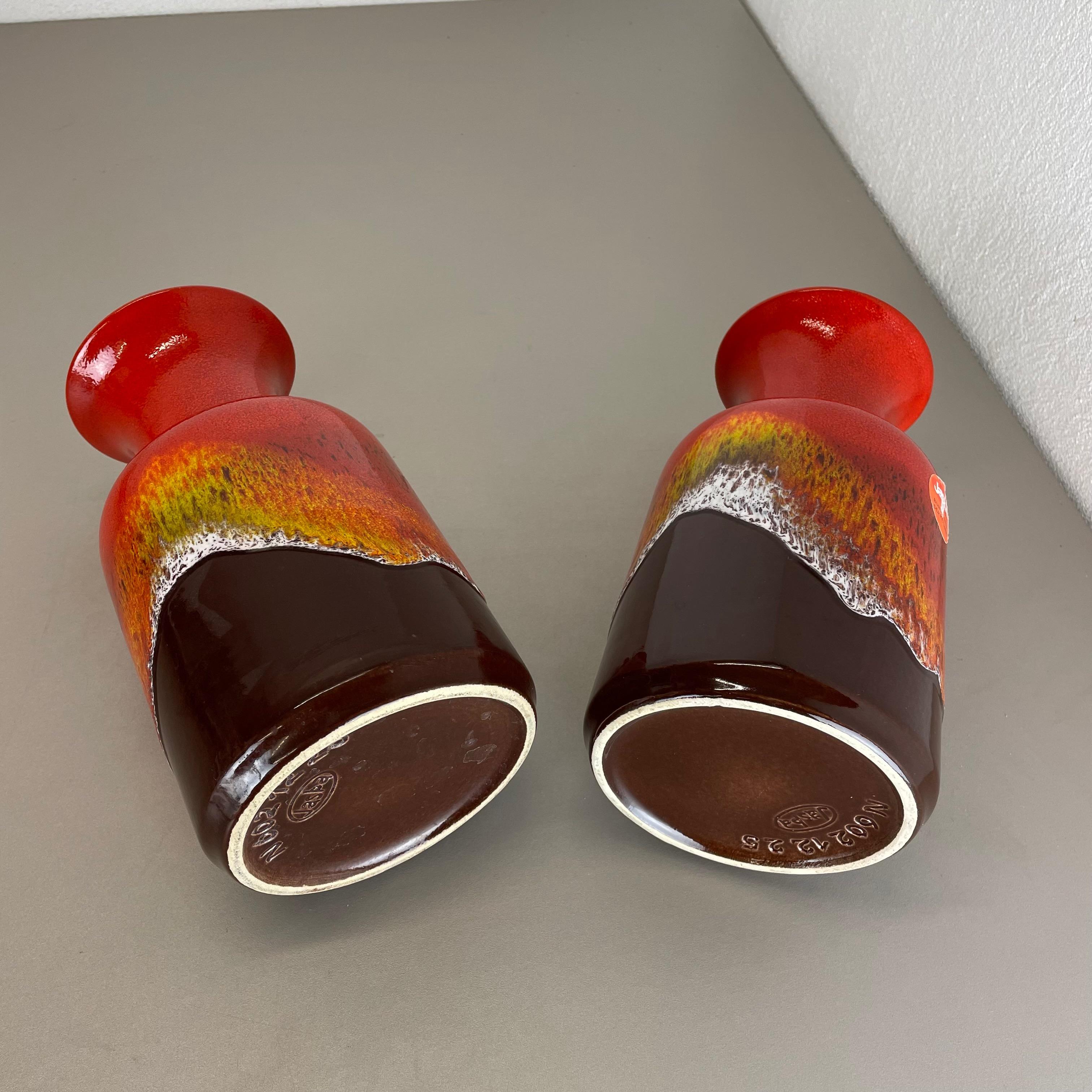 Set von 2 mehrfarbigen Fat Lava Op-Art-Keramikvasen, hergestellt von JASBA Ceramics Deutschland im Angebot 12
