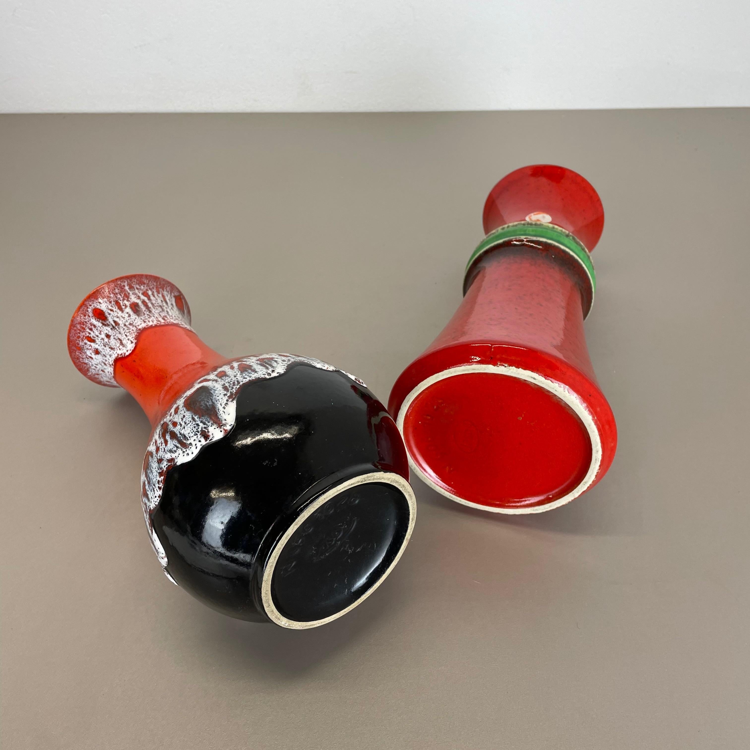 Ensemble de 2 vases en poterie d'art optique lave grasse multicolore fabriqués par JASBA Ceramics Allemagne en vente 12