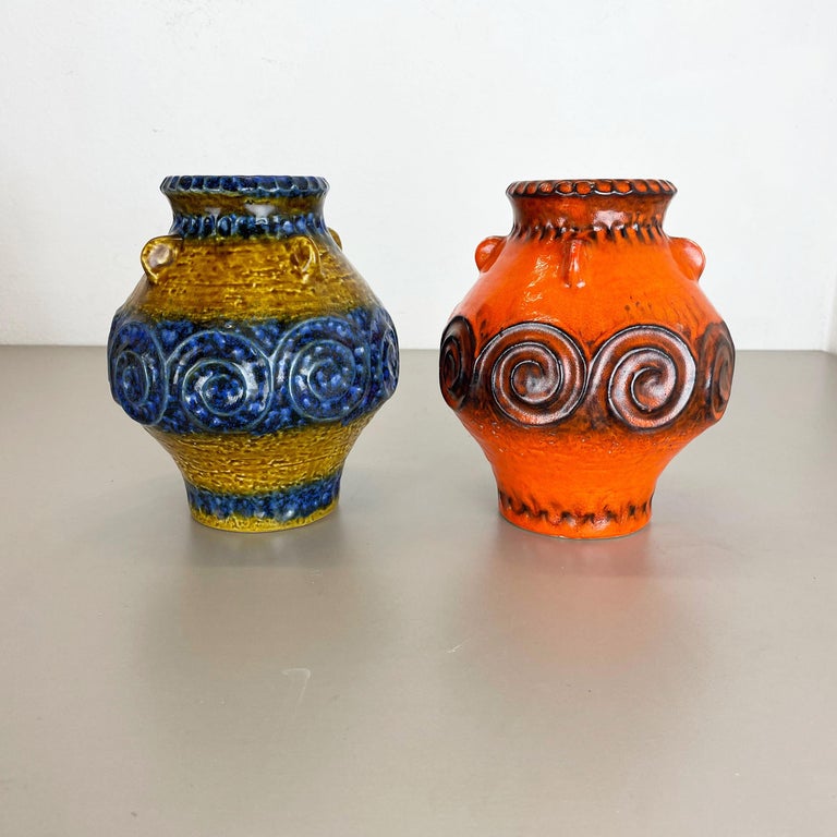 Set of 2 Multi-Color Fat Lava Op Art Pottery Vase Made by JASBA Ceramics  Germany For Sale at 1stDibs
