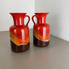 Set of 2 Multi-Color Fat Lava Op Art Pottery Vase Made by Jasba Ceramics Germany