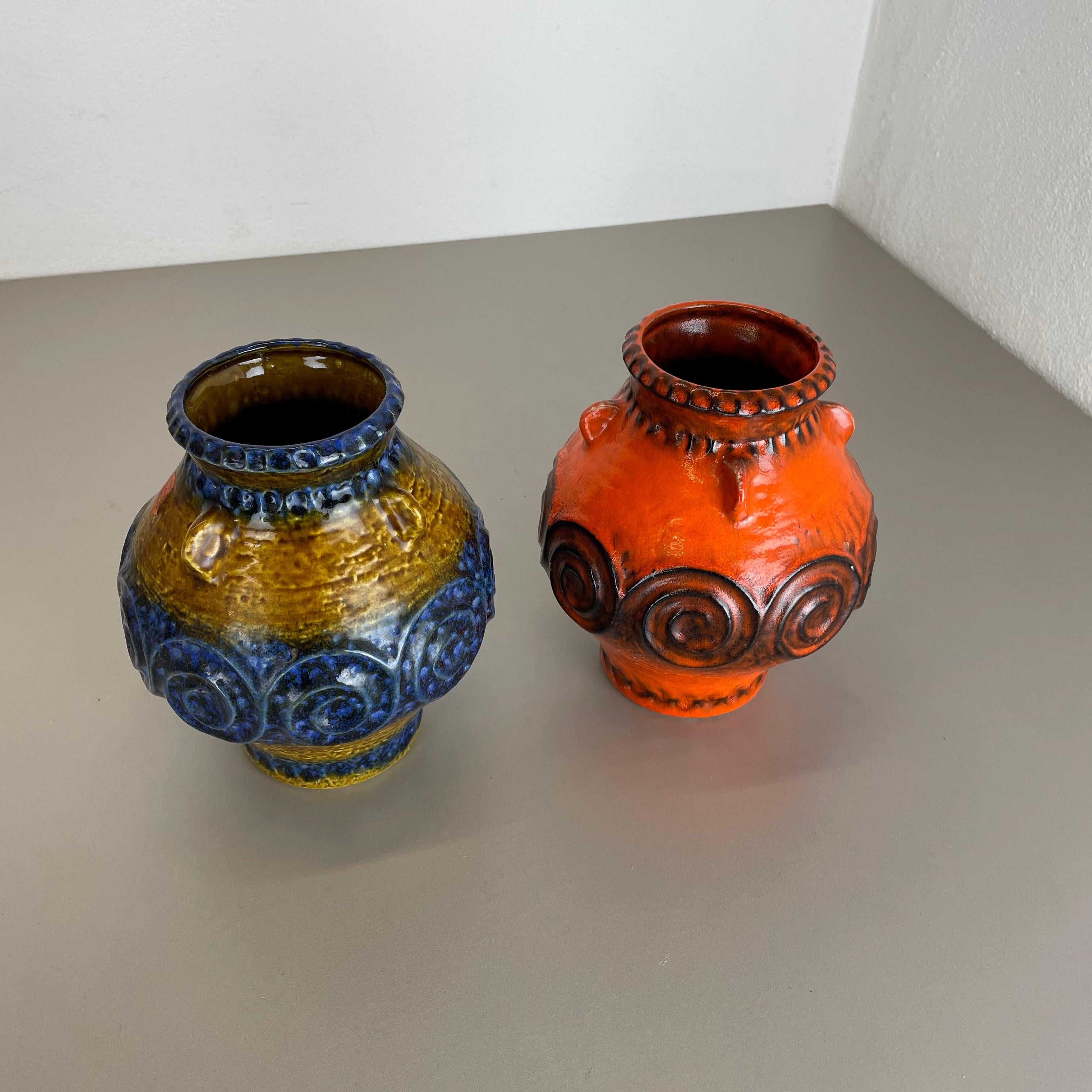 Mid-Century Modern Ensemble de 2 vases en poterie d'art optique lave grasse multicolore fabriqués par JASBA Ceramics Allemagne en vente