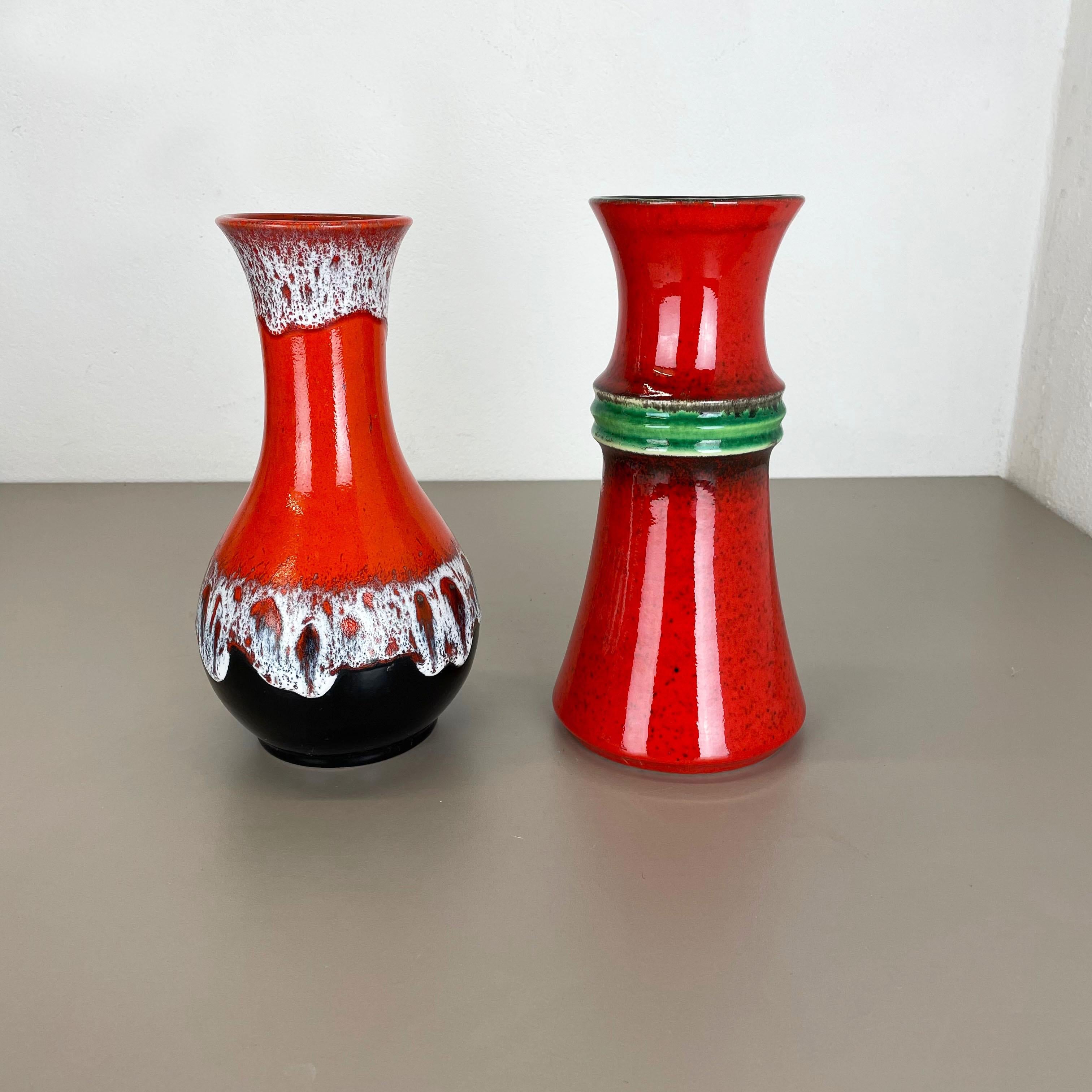 Mid-Century Modern Ensemble de 2 vases en poterie d'art optique lave grasse multicolore fabriqués par JASBA Ceramics Allemagne en vente