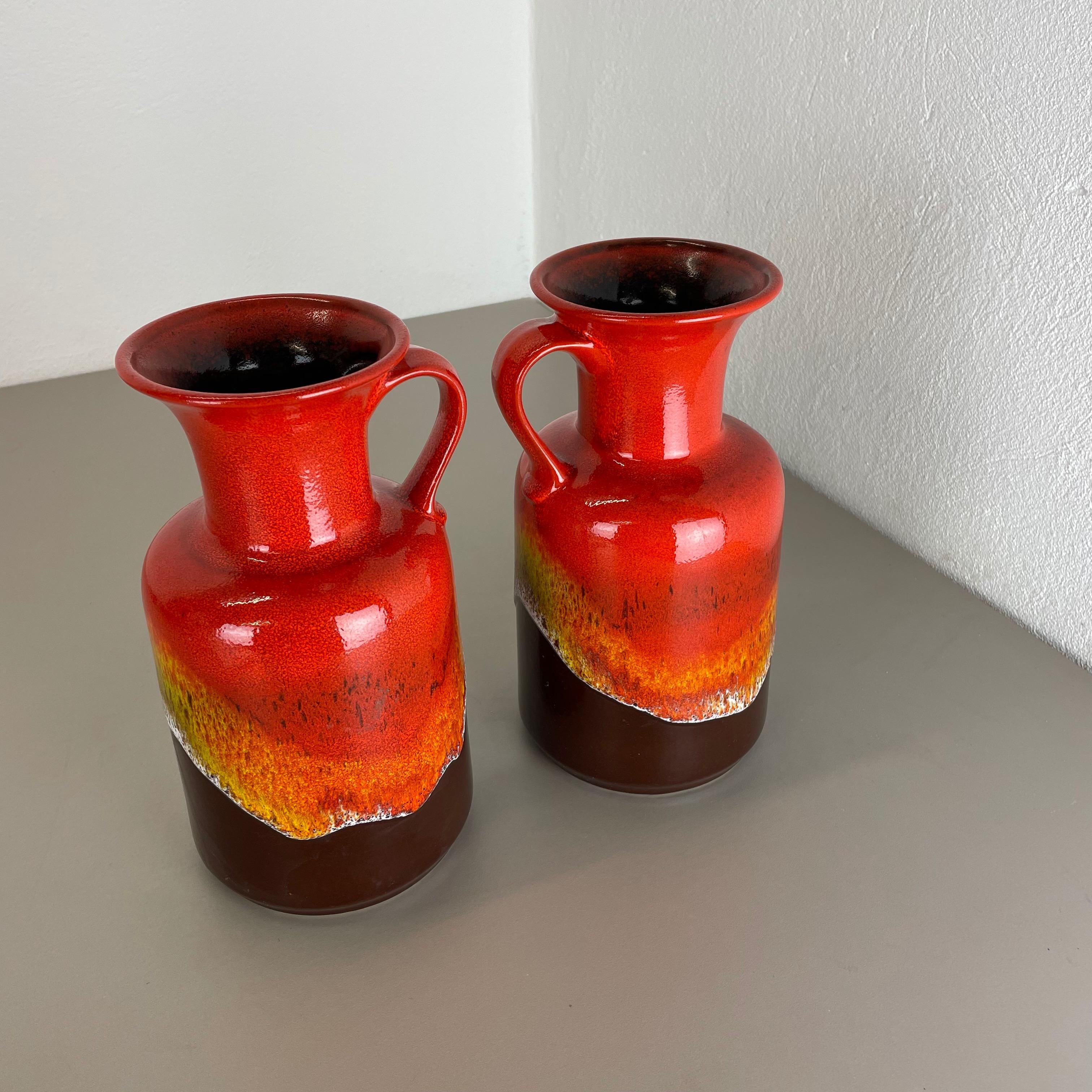 Mid-Century Modern Ensemble de 2 vases en poterie Op Art multicolore en lave grasse fabriqués par JASBA Ceramics, Allemagne en vente