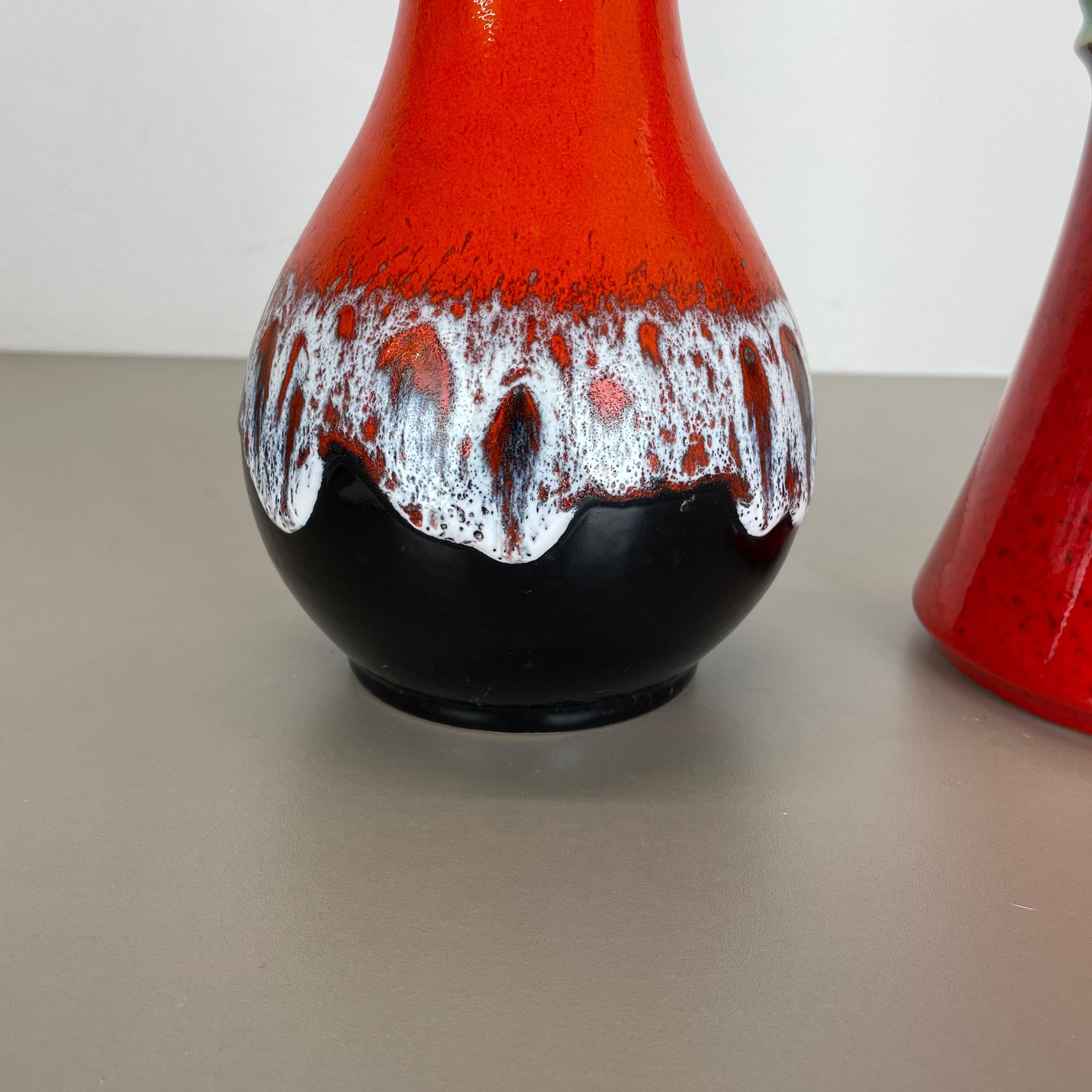 Allemand Ensemble de 2 vases en poterie d'art optique lave grasse multicolore fabriqués par JASBA Ceramics Allemagne en vente