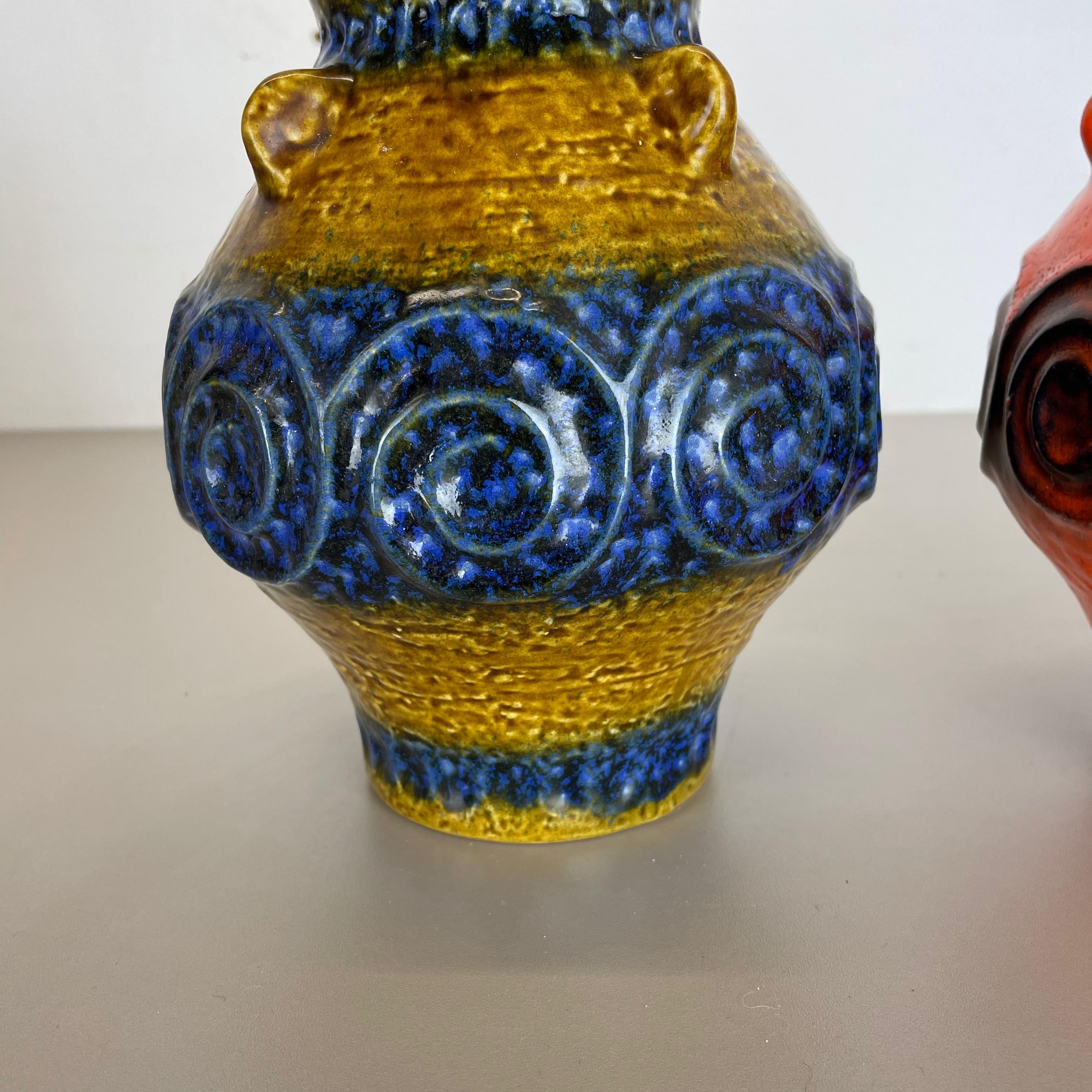 Ensemble de 2 vases en poterie d'art optique lave grasse multicolore fabriqués par JASBA Ceramics Allemagne Bon état - En vente à Kirchlengern, DE