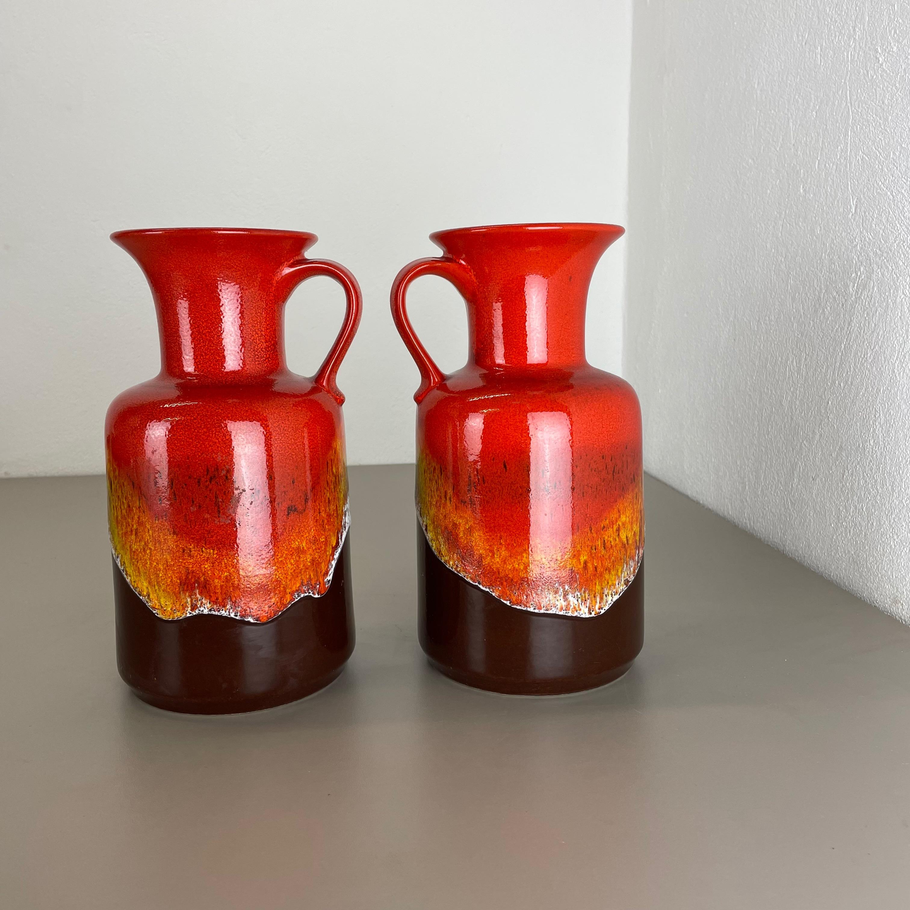 20th Century Set of 2 Multi-Color Fat Lava Op Art Pottery Vase Made by Jasba Ceramics Germany For Sale