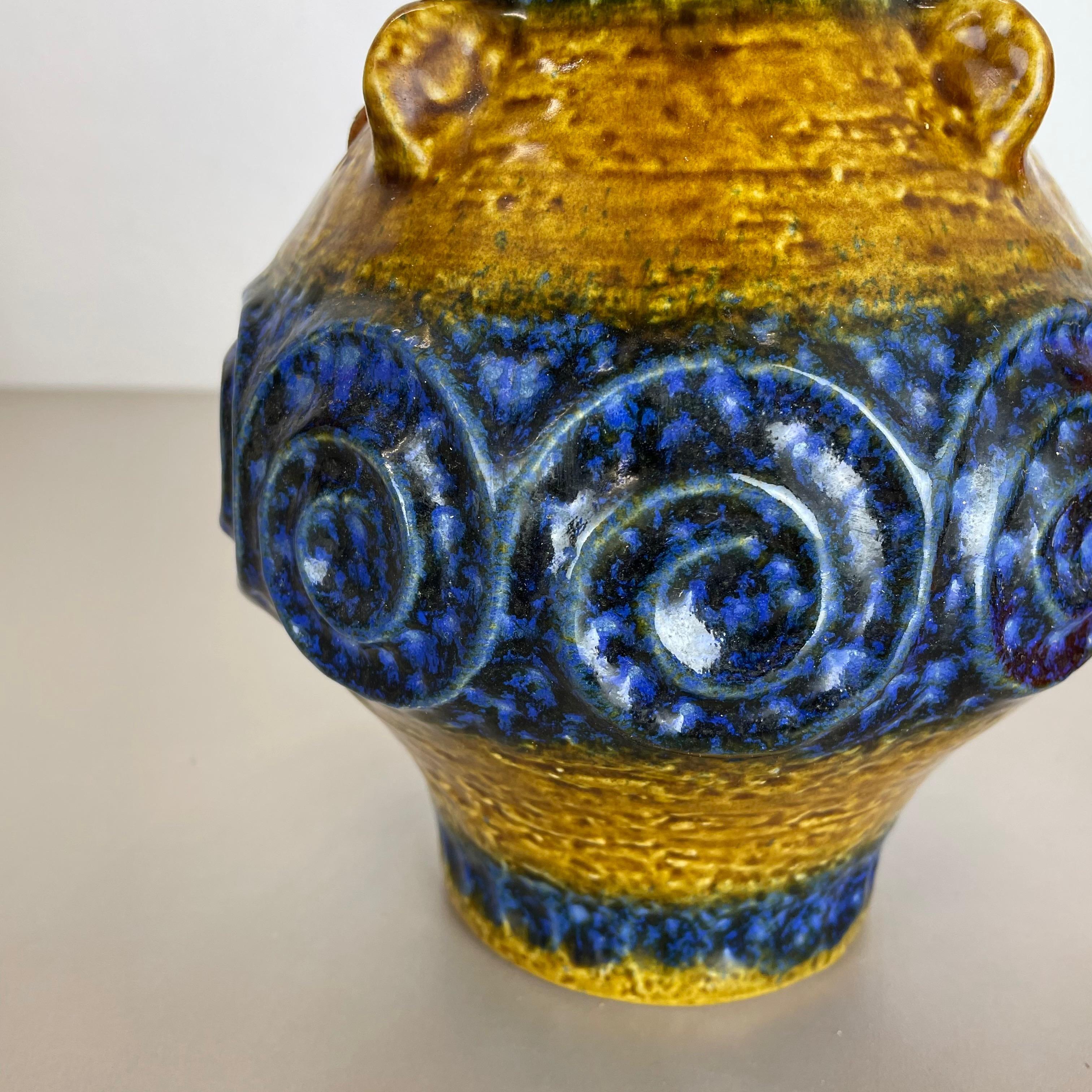 20ième siècle Ensemble de 2 vases en poterie d'art optique lave grasse multicolore fabriqués par JASBA Ceramics Allemagne en vente