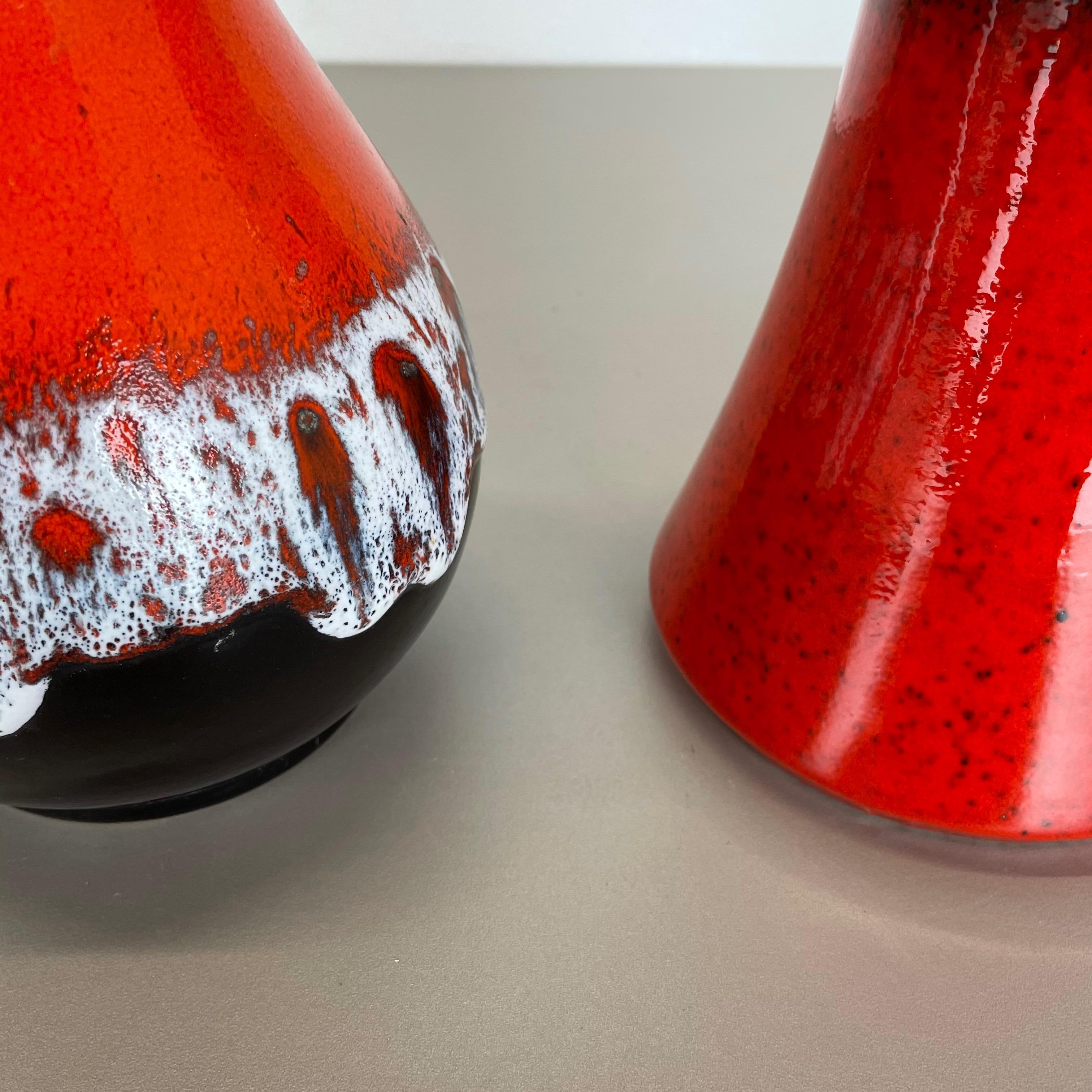 20ième siècle Ensemble de 2 vases en poterie d'art optique lave grasse multicolore fabriqués par JASBA Ceramics Allemagne en vente