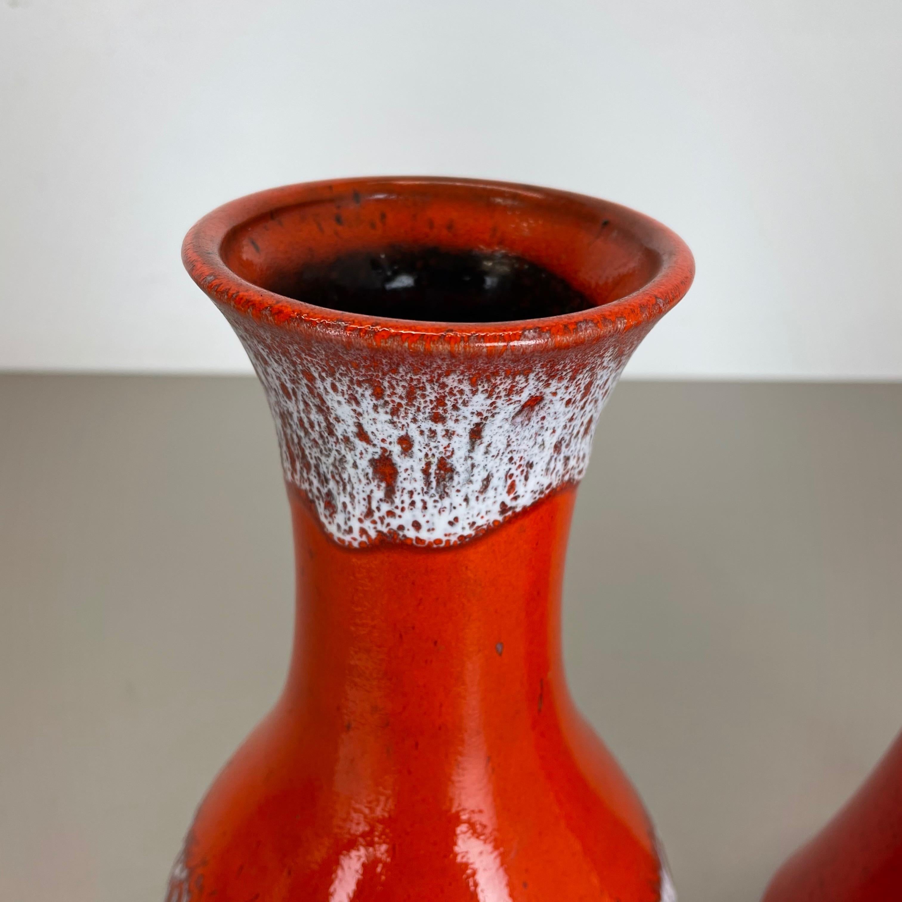 Céramique Ensemble de 2 vases en poterie d'art optique lave grasse multicolore fabriqués par JASBA Ceramics Allemagne en vente