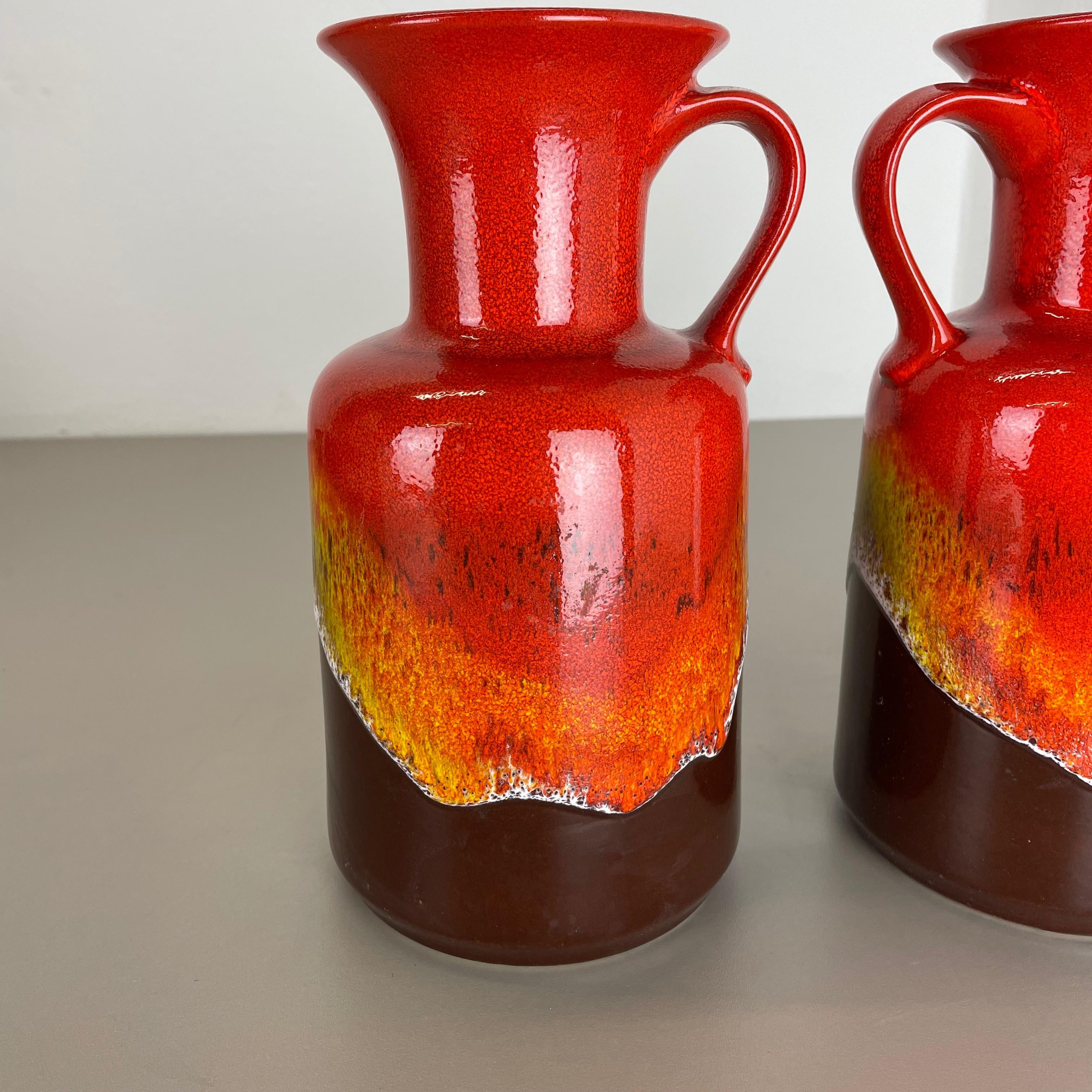 Céramique Ensemble de 2 vases en poterie Op Art multicolore en lave grasse fabriqués par JASBA Ceramics, Allemagne en vente