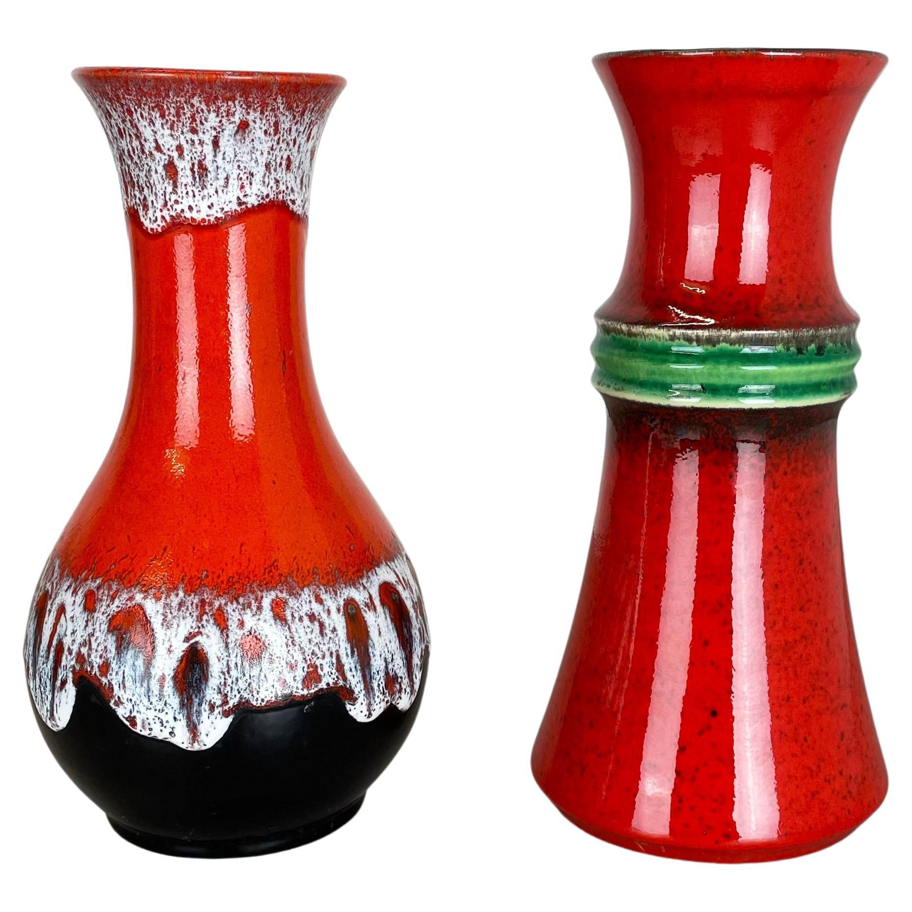 Ensemble de 2 vases en poterie d'art optique lave grasse multicolore fabriqués par JASBA Ceramics Allemagne en vente