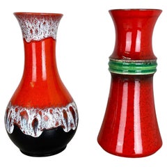 Ensemble de 2 vases en poterie d'art optique lave grasse multicolore fabriqués par JASBA Ceramics Allemagne