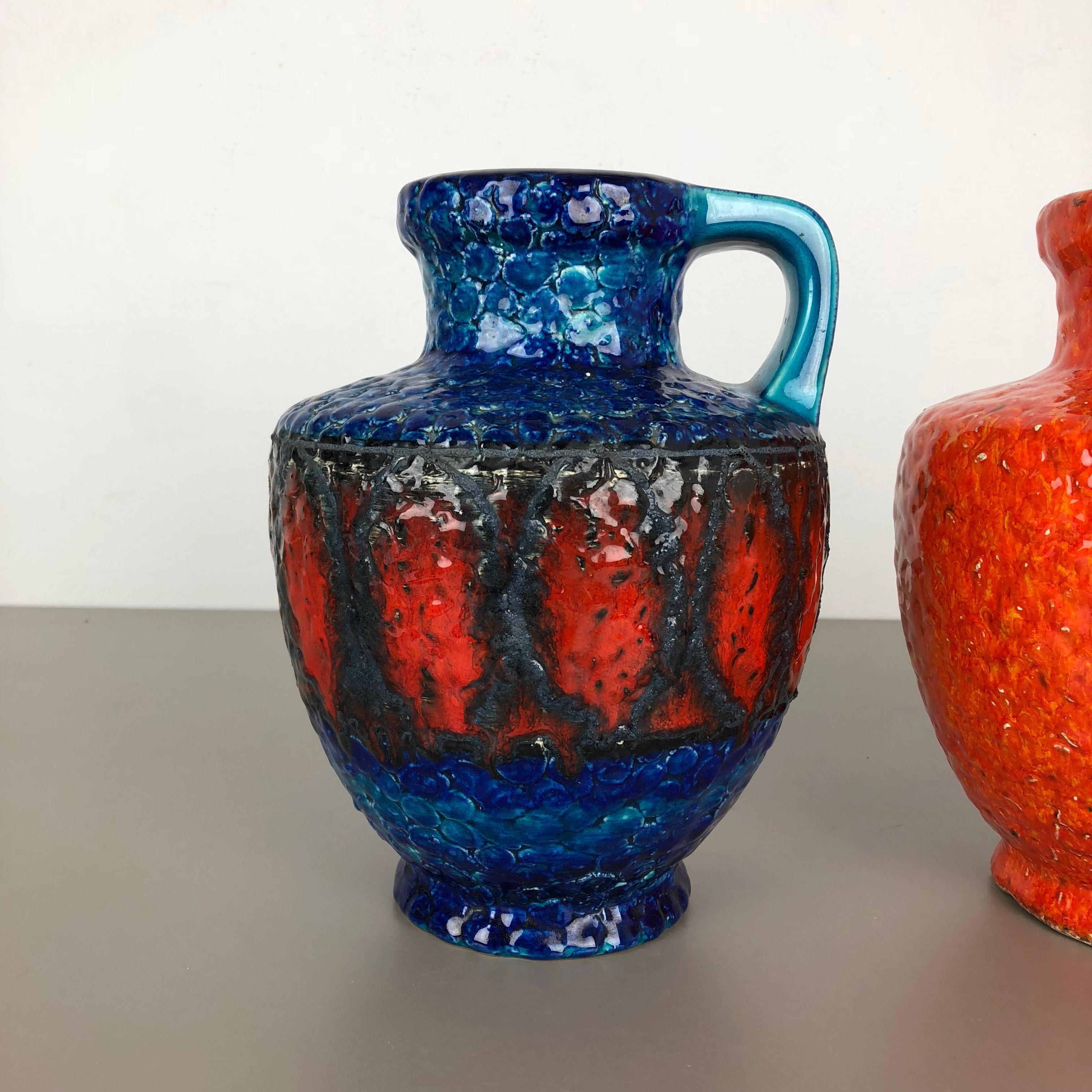 Set of 2 Multi-Color Fat Lava Op Art Pottery Vase Made Bay Ceramics, Germany In Good Condition For Sale In Kirchlengern, DE